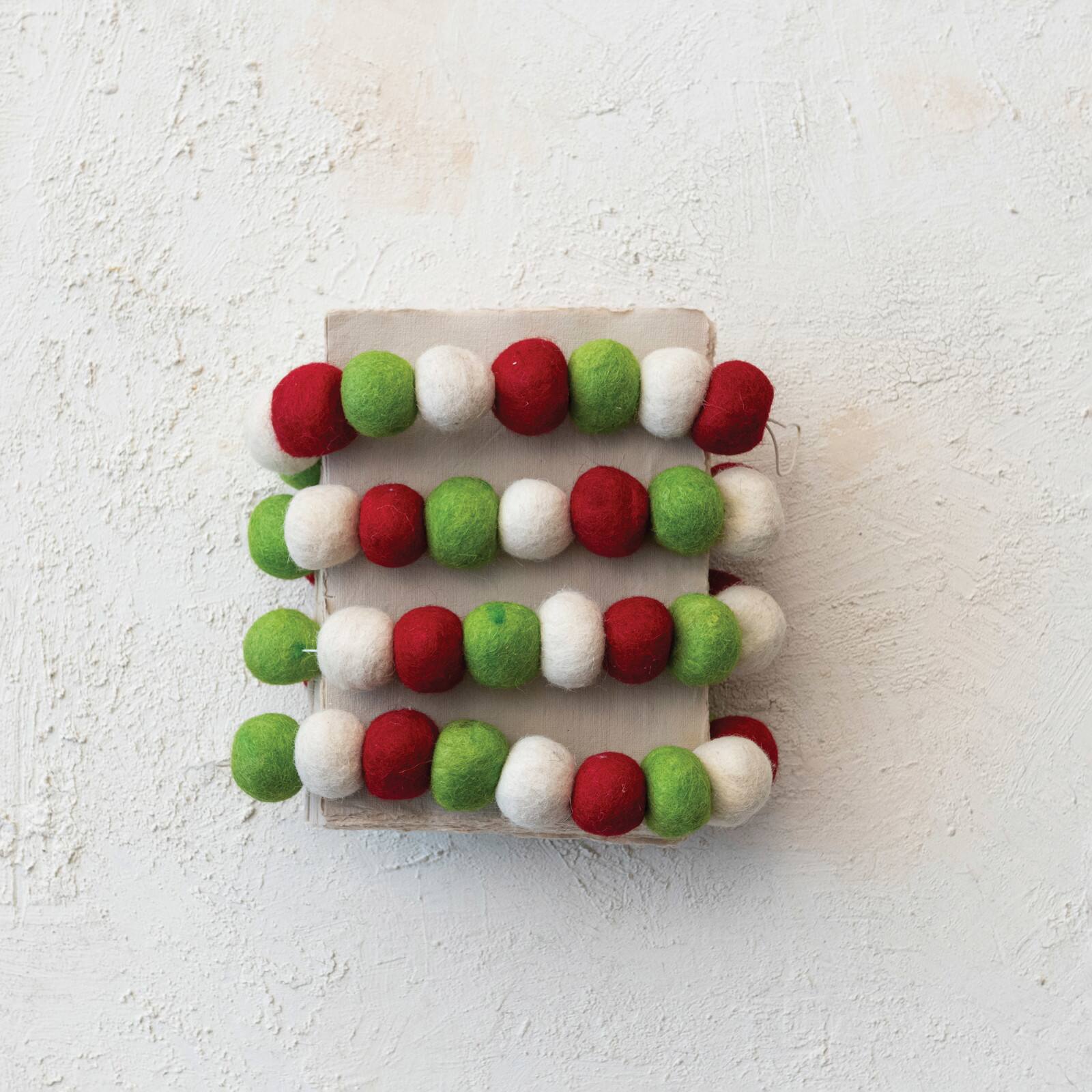 Hello Honey® 6ft. Red, White & Green Wool Felt Ball Garland