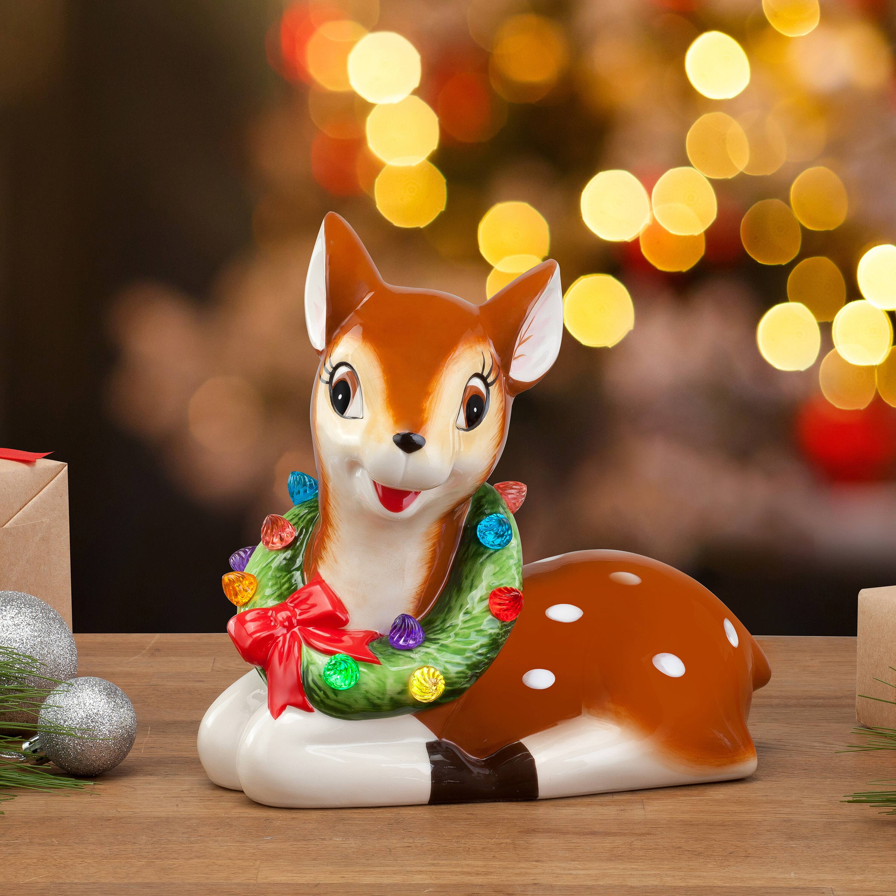 10.5&#x22; Reindeer Lit Nostalgic Ceramic Figure