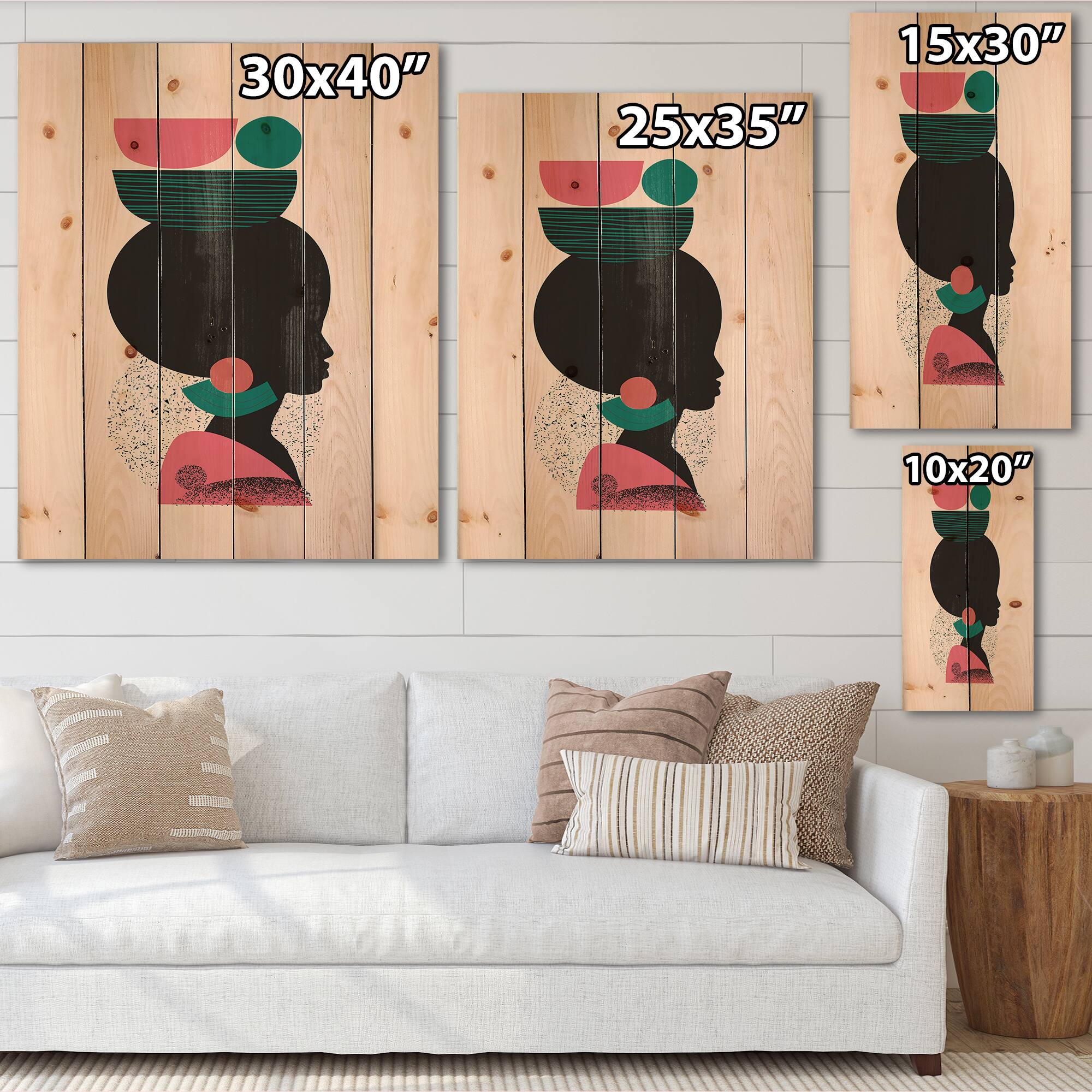 Designart - Ethnic Geometric Silhouette of Afro American II - Modern Print on Natural Pine Wood