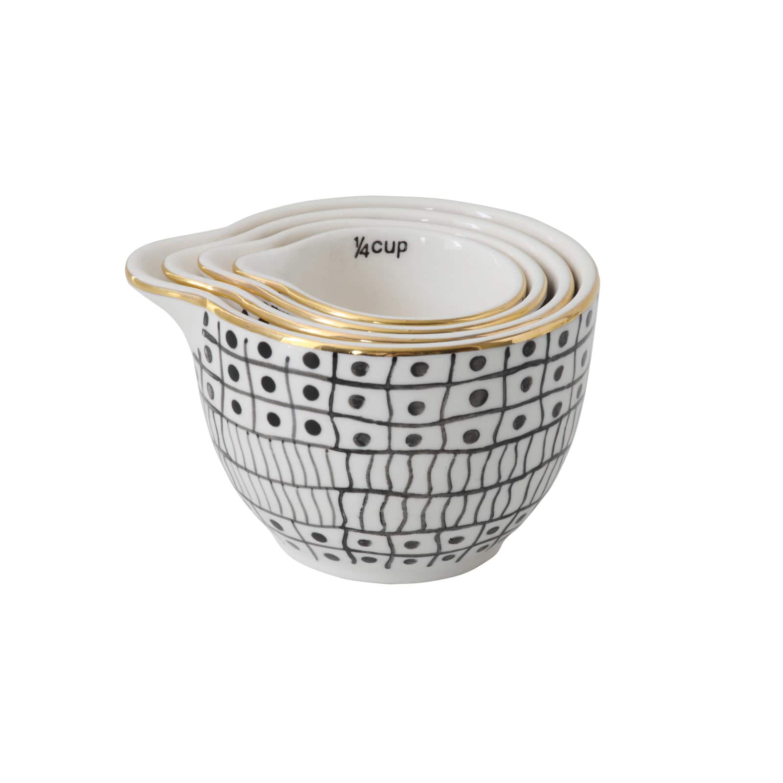 Hello Honey&#xAE; Black &#x26; White Stoneware Measuring Cups with Gold Electroplating, 4ct.