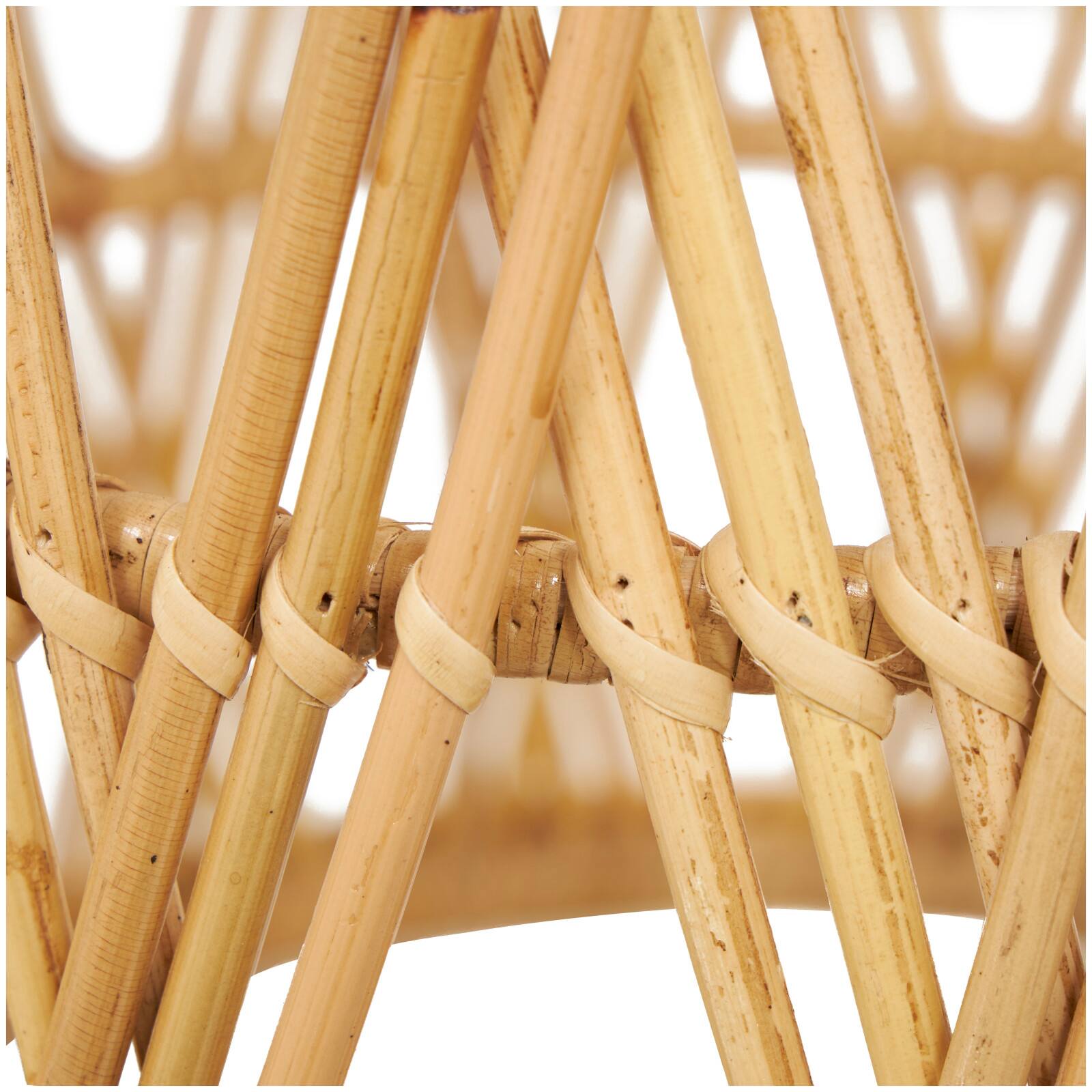 22" Brown Rattan Handmade Woven Geometric Accent Table with Glass Top