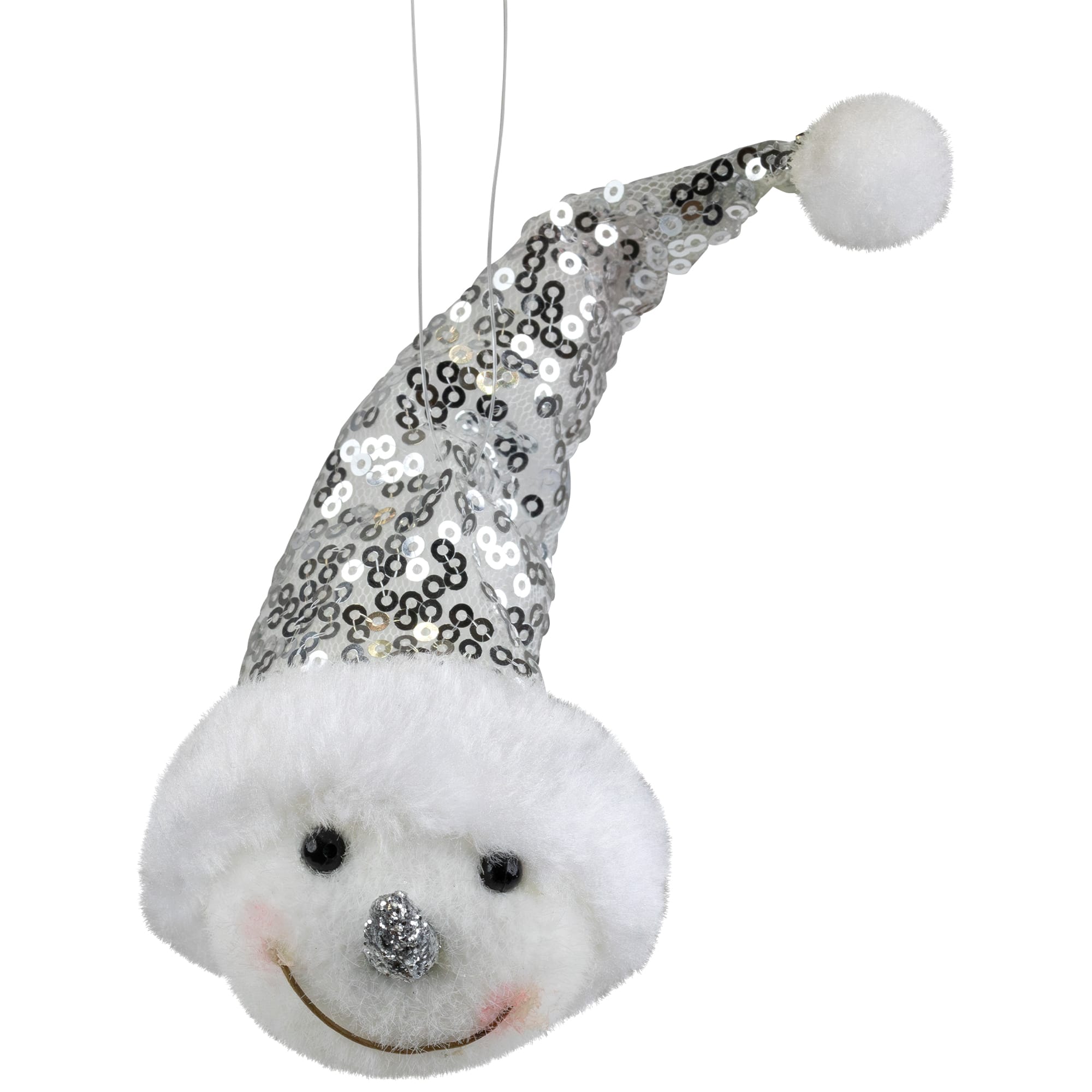 Snowman Head with Sequin Santa Hat Christmas Ornament - 6"