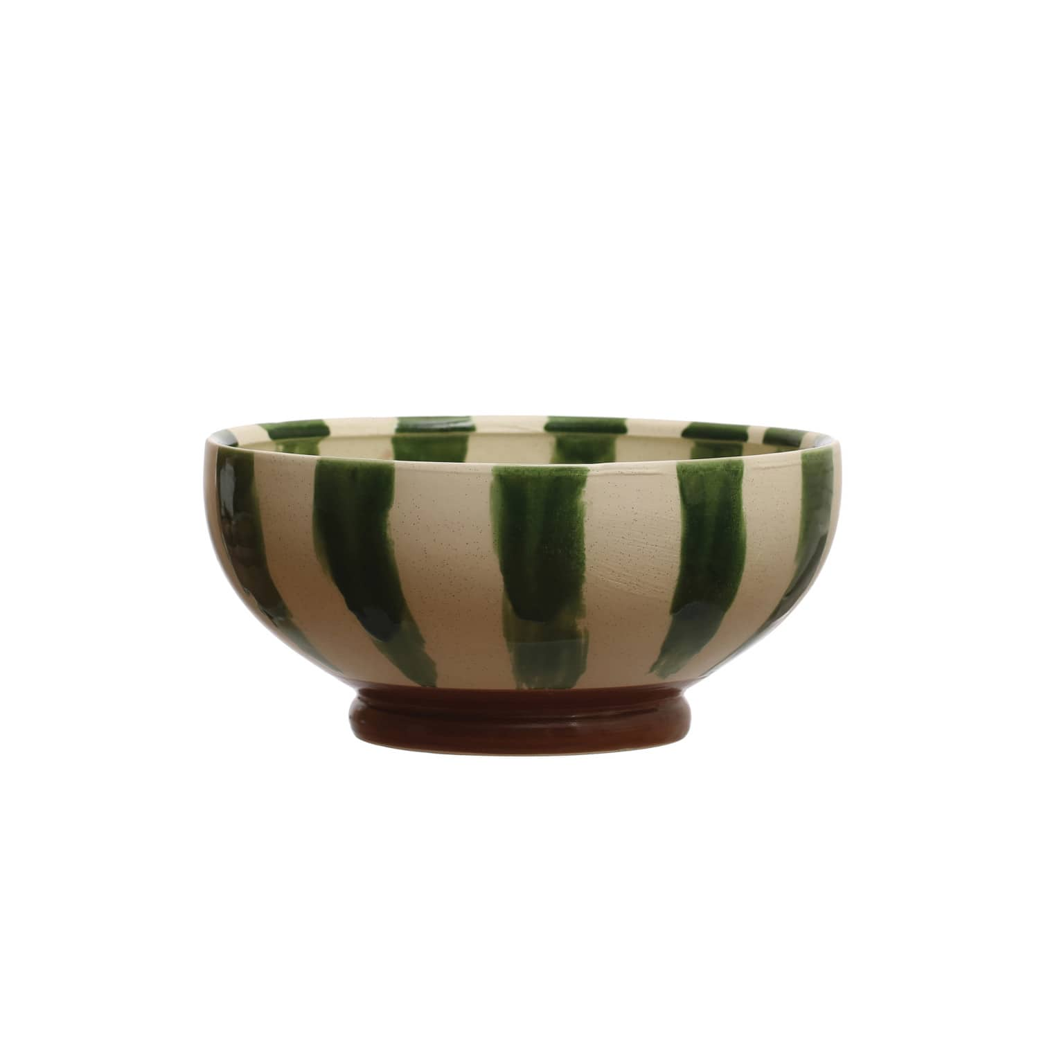 10.5&#x22; Round Hand-Painted Stoneware Footed Bowl with Stripes &#x26; Reactive Glaze