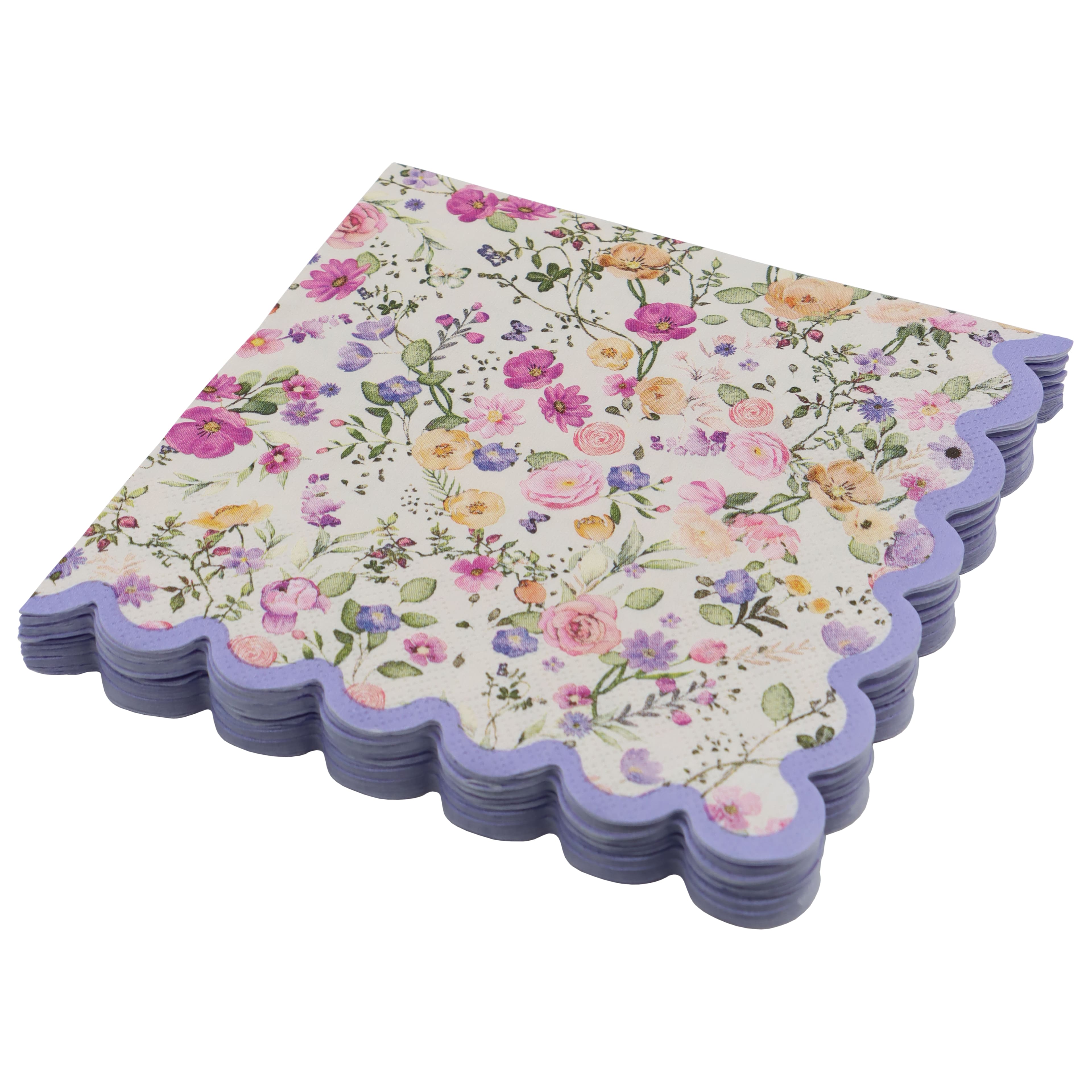 Purple Flowers Lunch Napkins with Scalloped Edges, 20ct. by Celebrate It&#x2122;