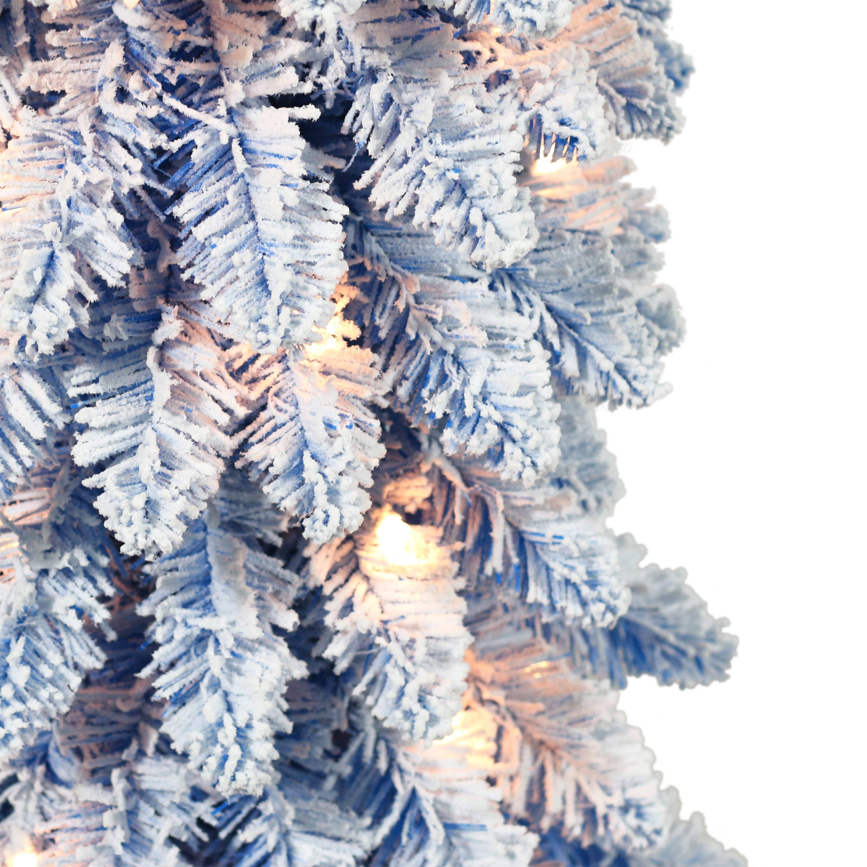 7ft. Pre-Lit Flocked Blue Artificial Alpine Pencil Christmas Tree, Clear Lights