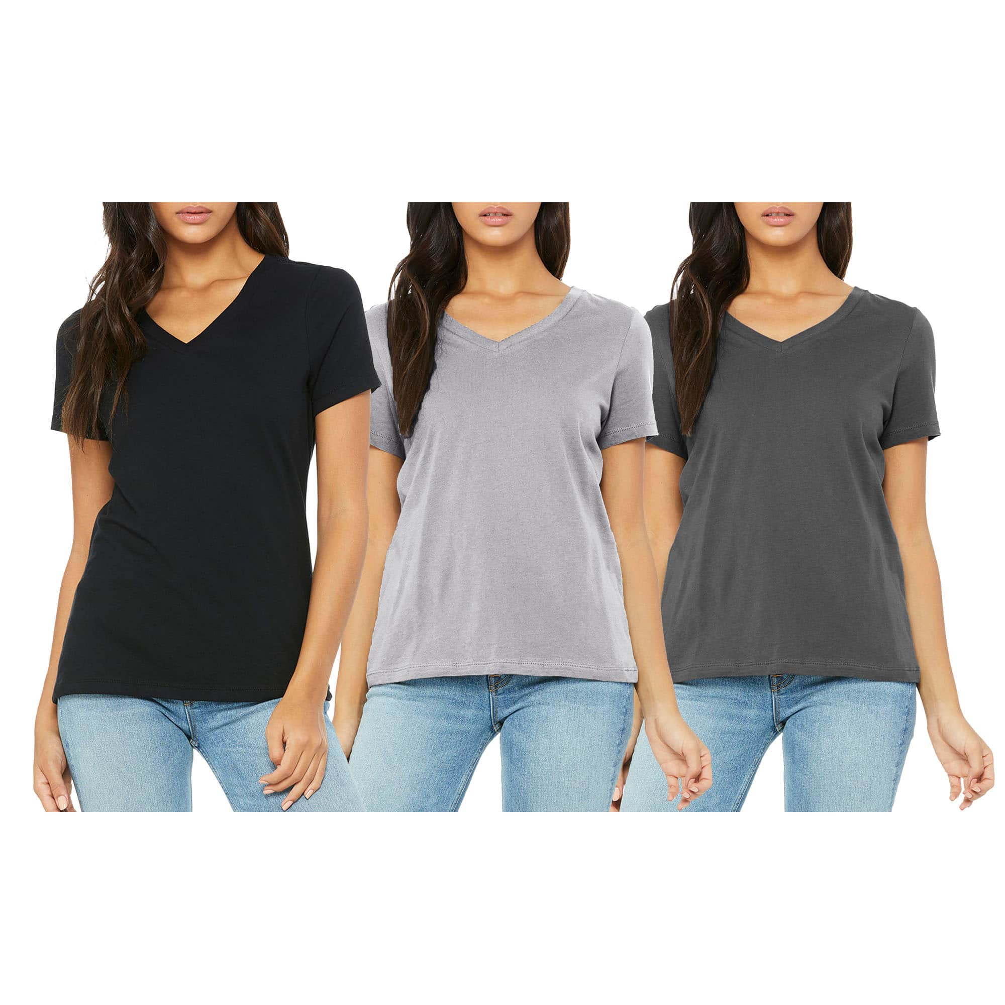 Women's Loose Fitting Short Sleeve V-Neck Tee (3-Pack)