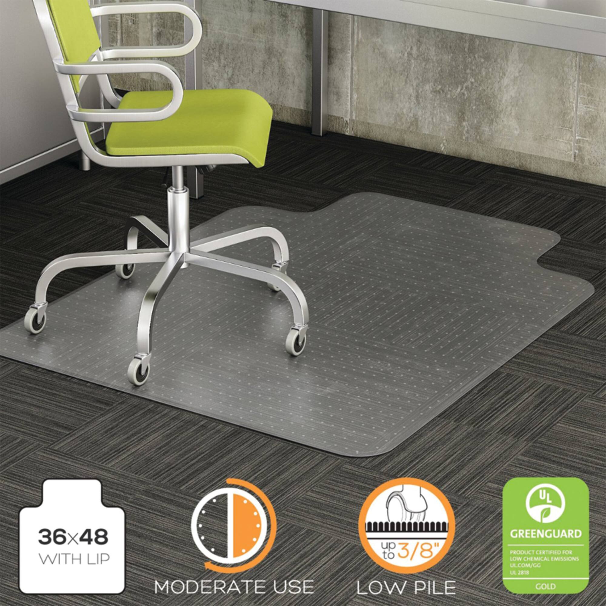 Deflecto Low Pile Chair Mat With Lip For Carpets, 36&#x22; x 48&#x22;