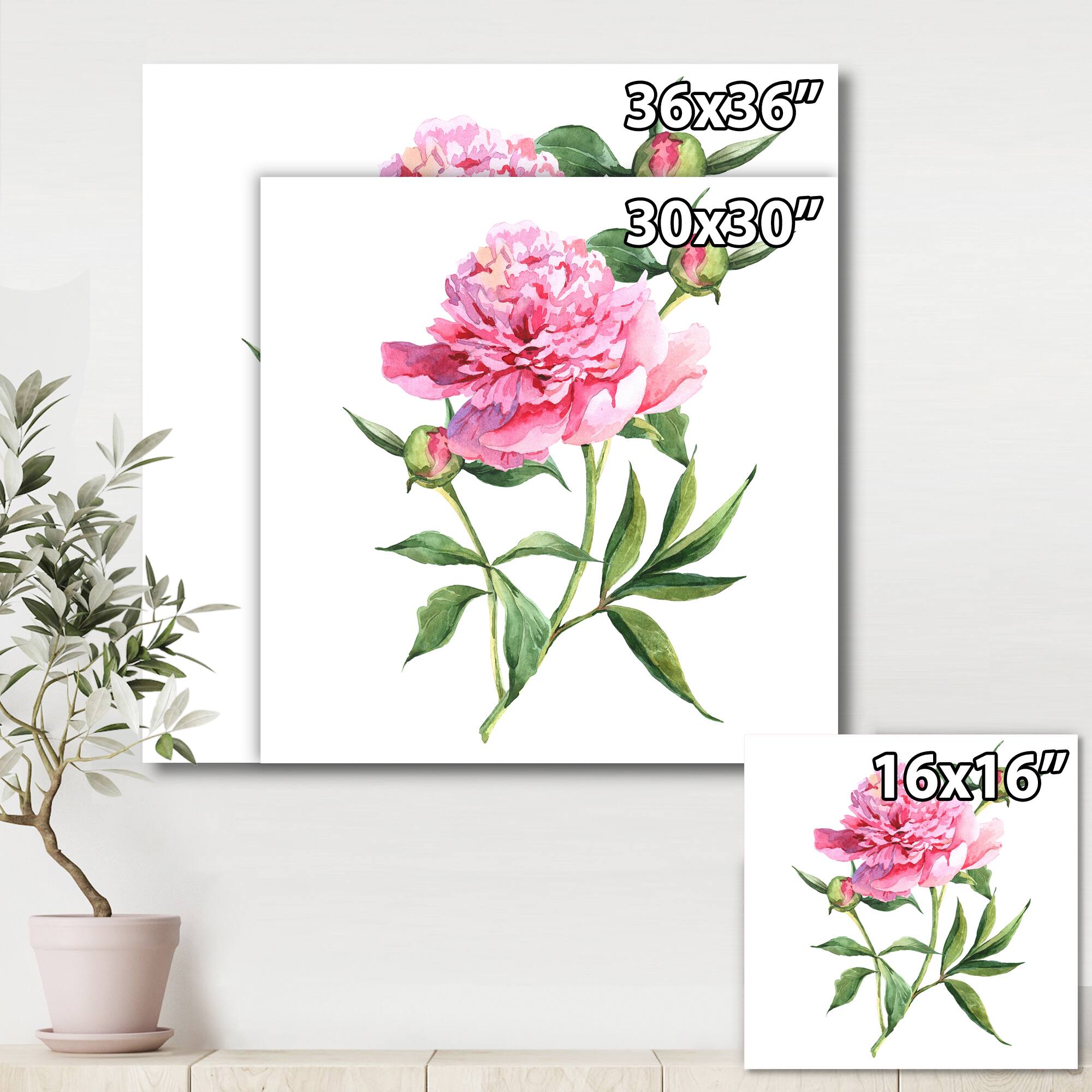 Designart - Vintage Pink Peonies - Traditional Canvas Wall Art Print