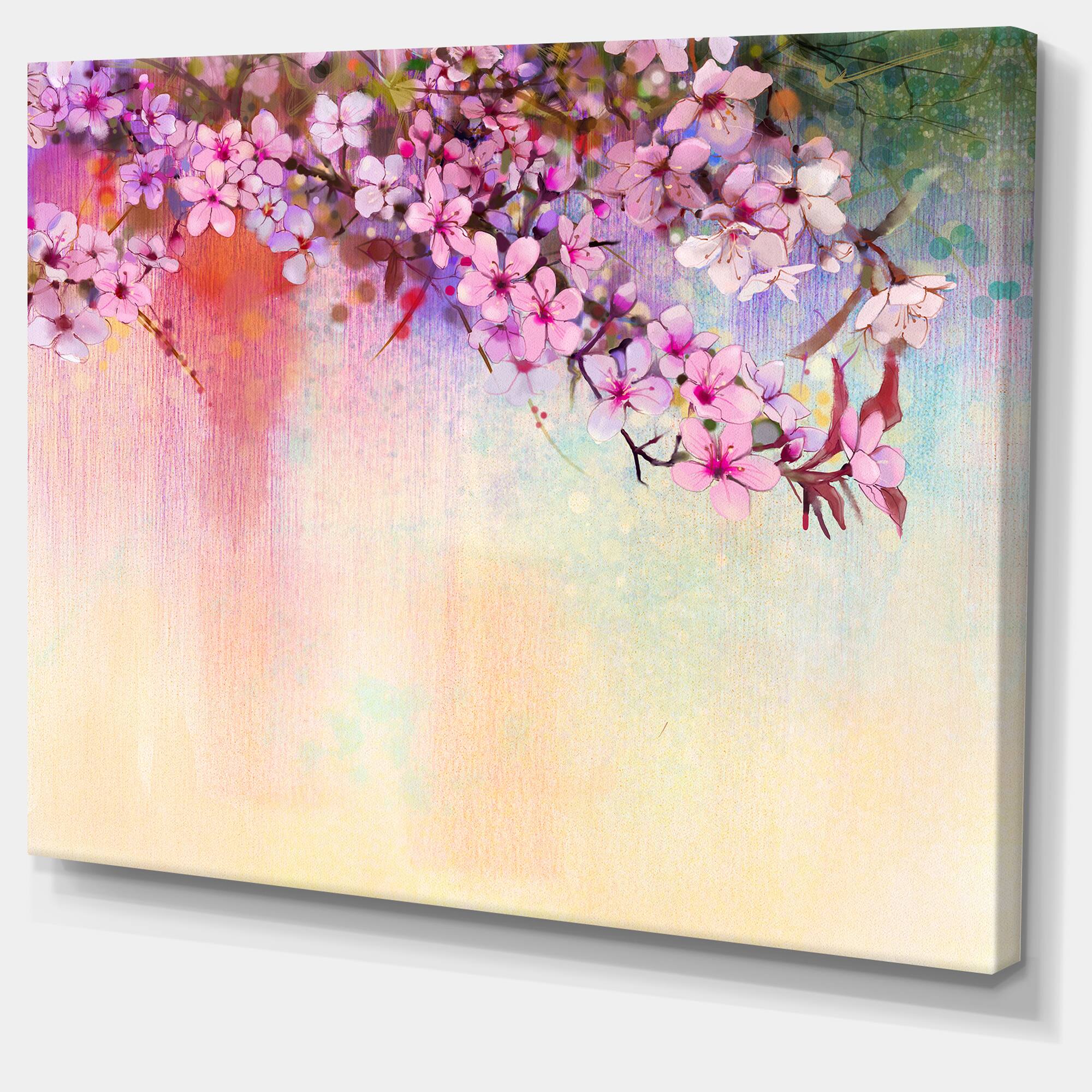 Designart - Watercolor Painting Cherry Blossoms - Floral Canvas Art Print