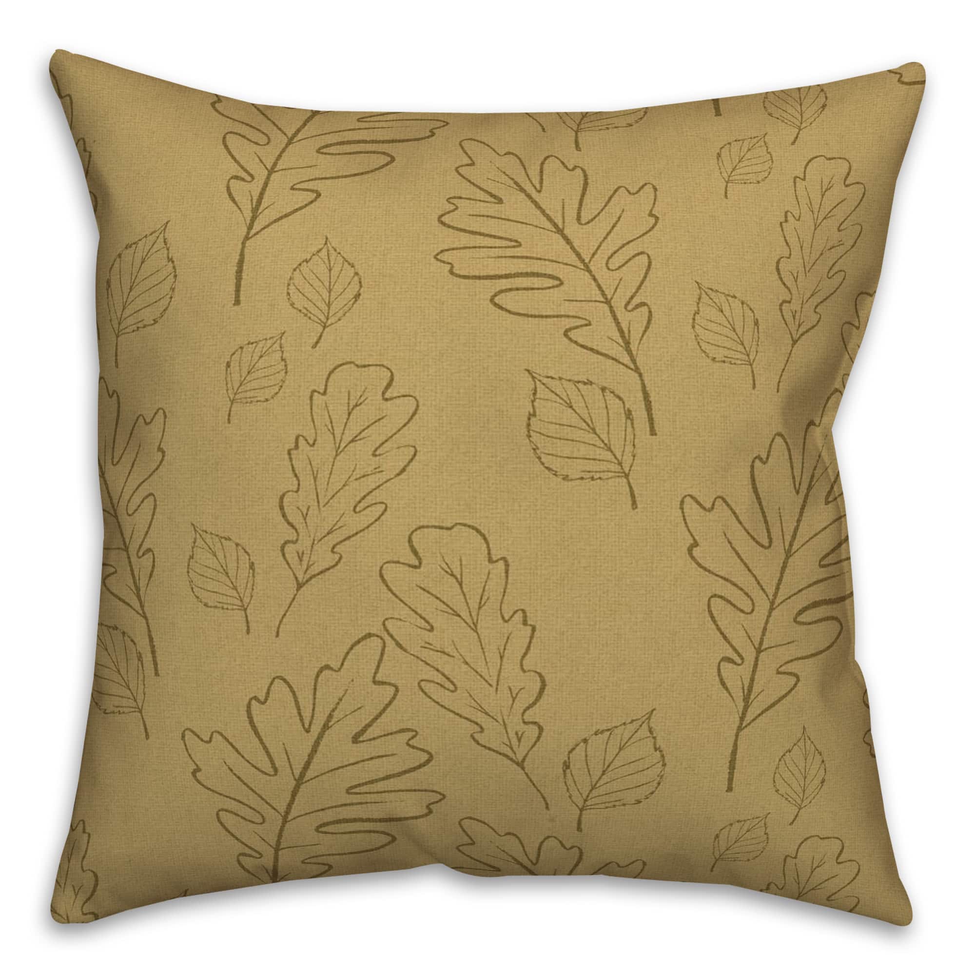 Mustard Yellow Large Leaf Pattern Throw Pillow