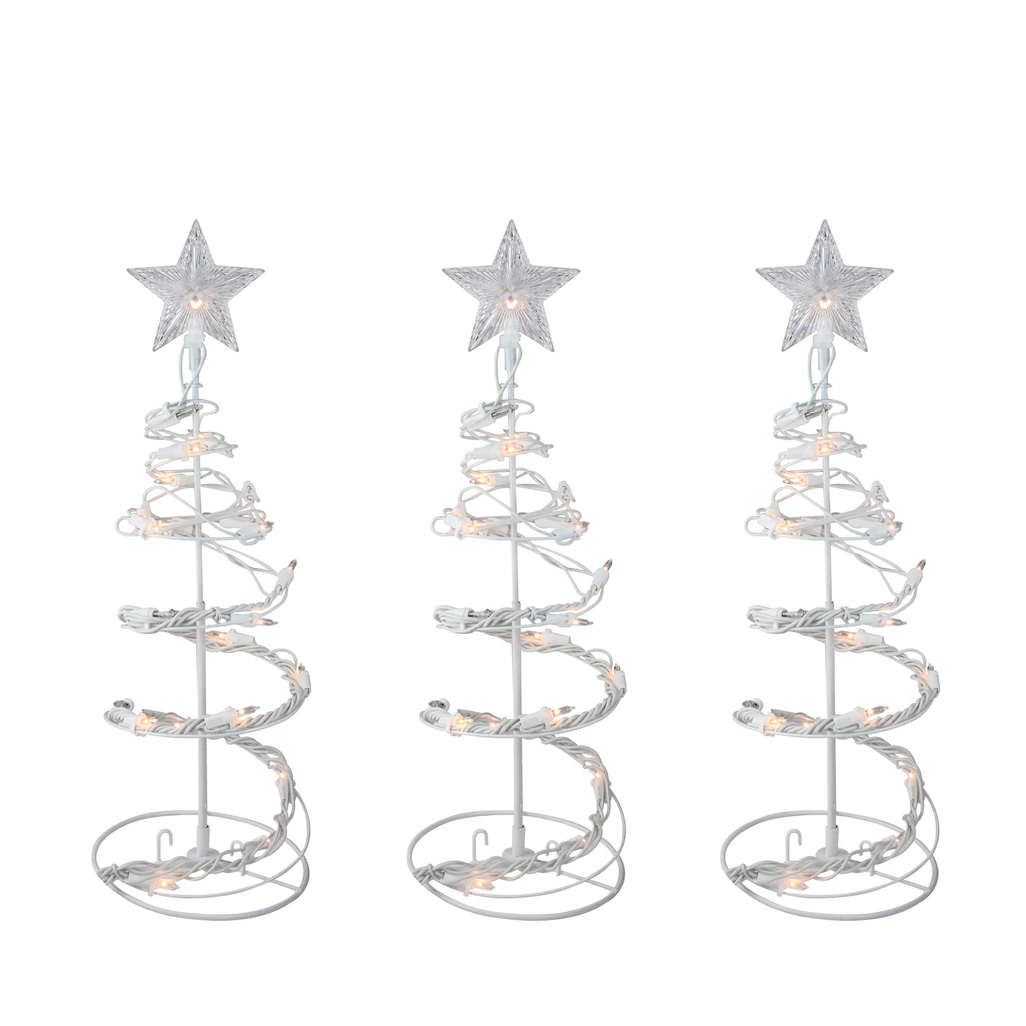  18" White Clear Lighted Spiral Cone Walkway Outdoor Décor Christmas Trees, 3ct.