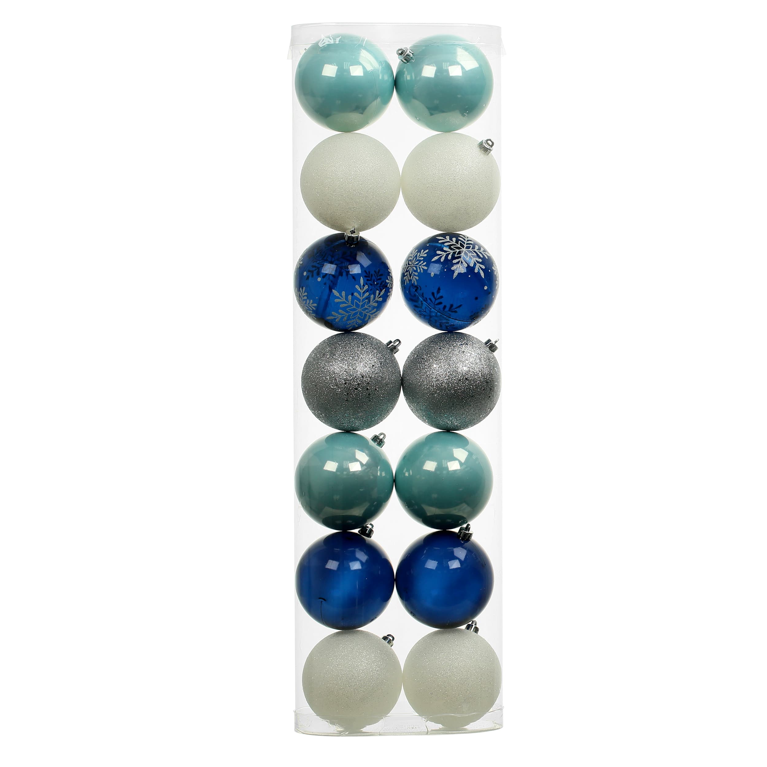 14 Pack 4&#x22; Blue &#x26; Silver Solid, Glitter &#x26; Snowflake Shatterproof Ball Ornaments by Ashland&#xAE;