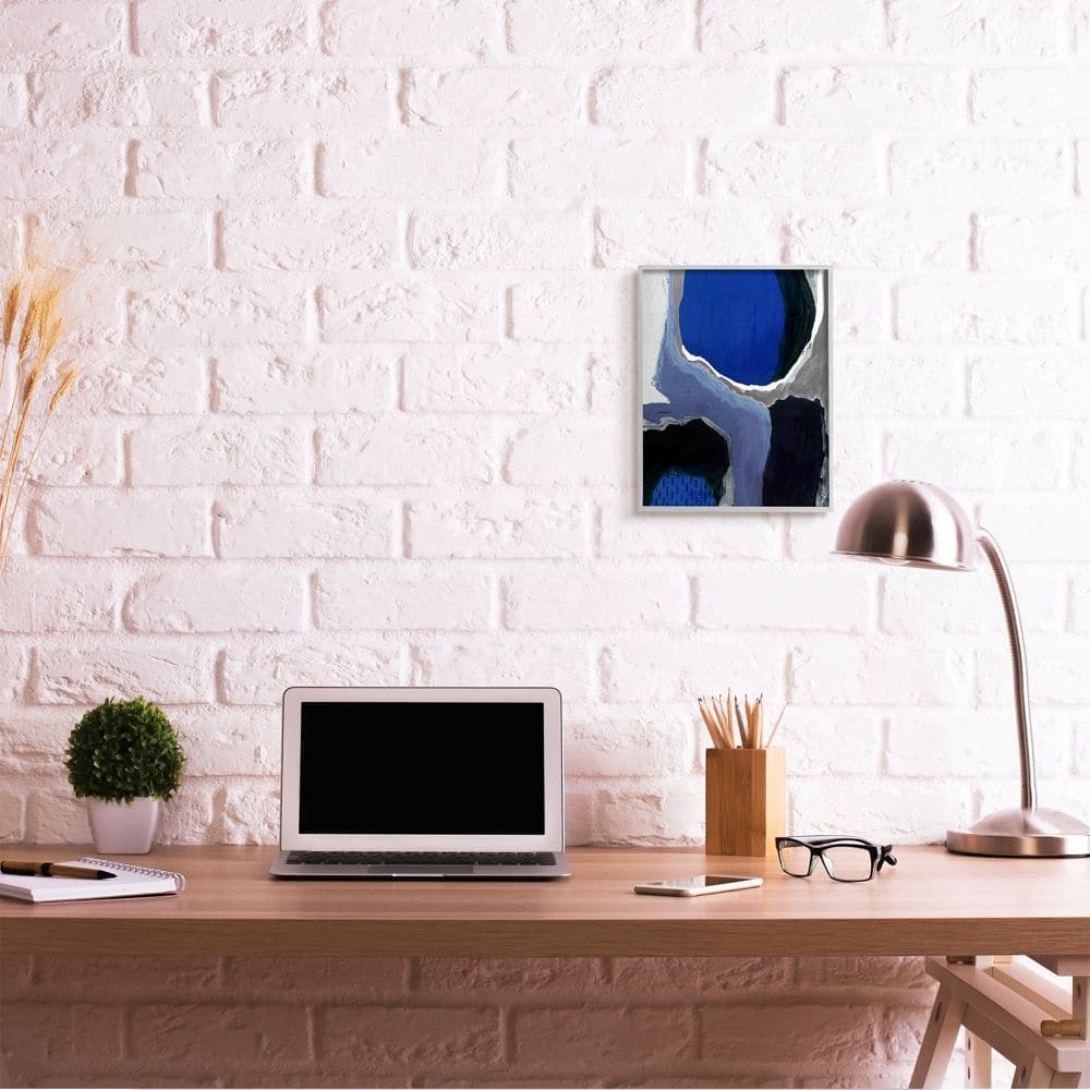 Stupell Industries Cobalt Blue, Gray & Black Abstract Design in Gray Frame