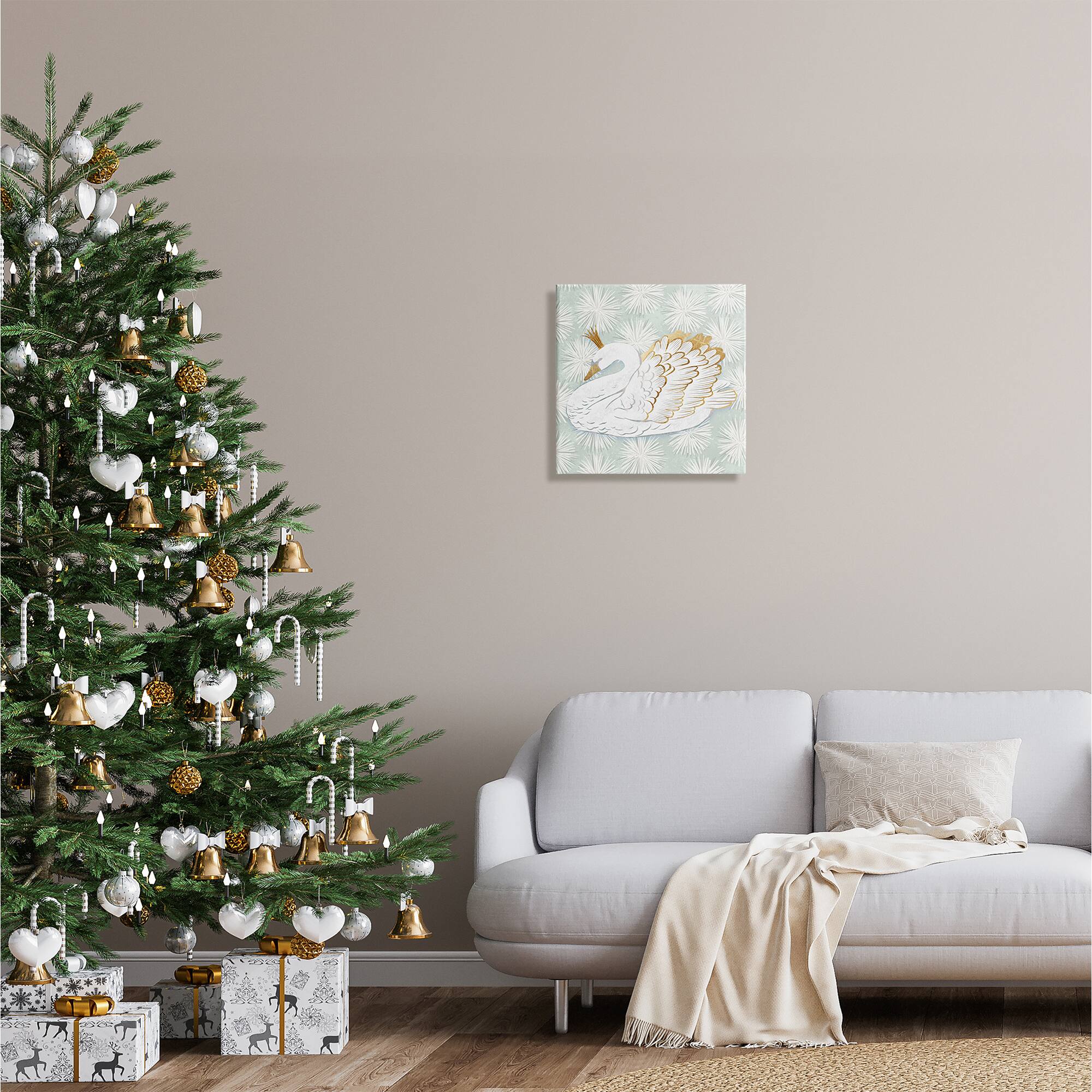 Stupell Industries Winter Holiday Swan Pattern Canvas Wall Art