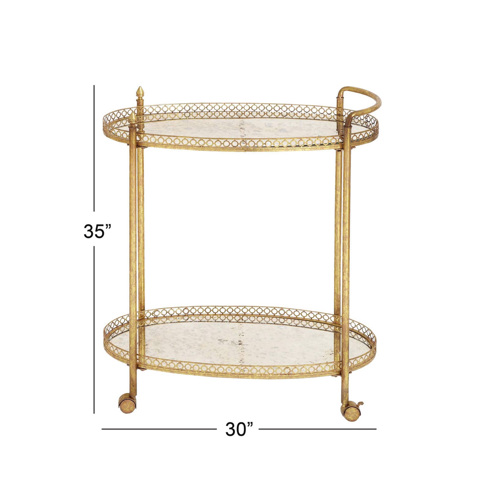 Gold Iron and Glass Traditional Bar Cart, 35&#x22; x 30&#x22; x 16&#x22;