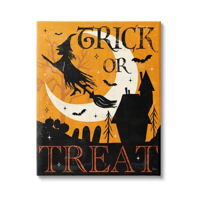 Stupell Industries Trick or Treat Halloween Witch Canvas Wall Art ...