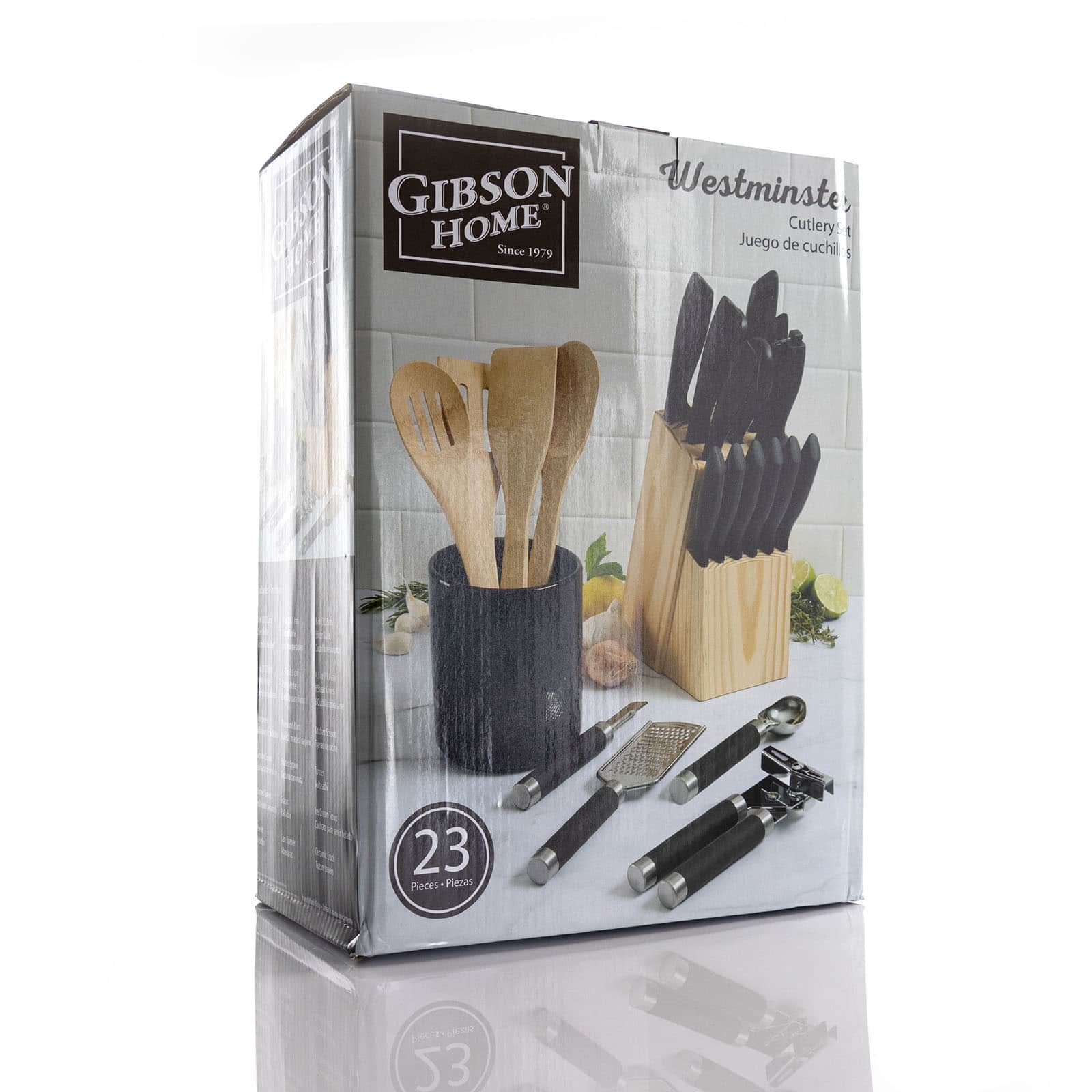 Gibson Home&#xAE; Westminster 23-Piece Black Carbon Stainless Steel Cutlery Set with Kitchen Tools