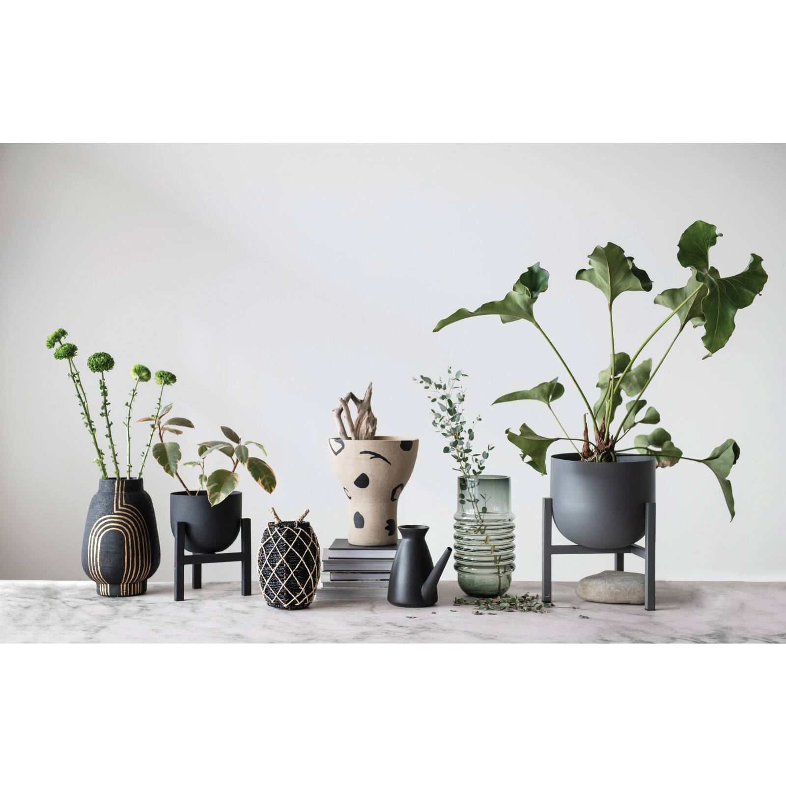 15&#x22; Gray Textured Metal Planter Pot with Stand