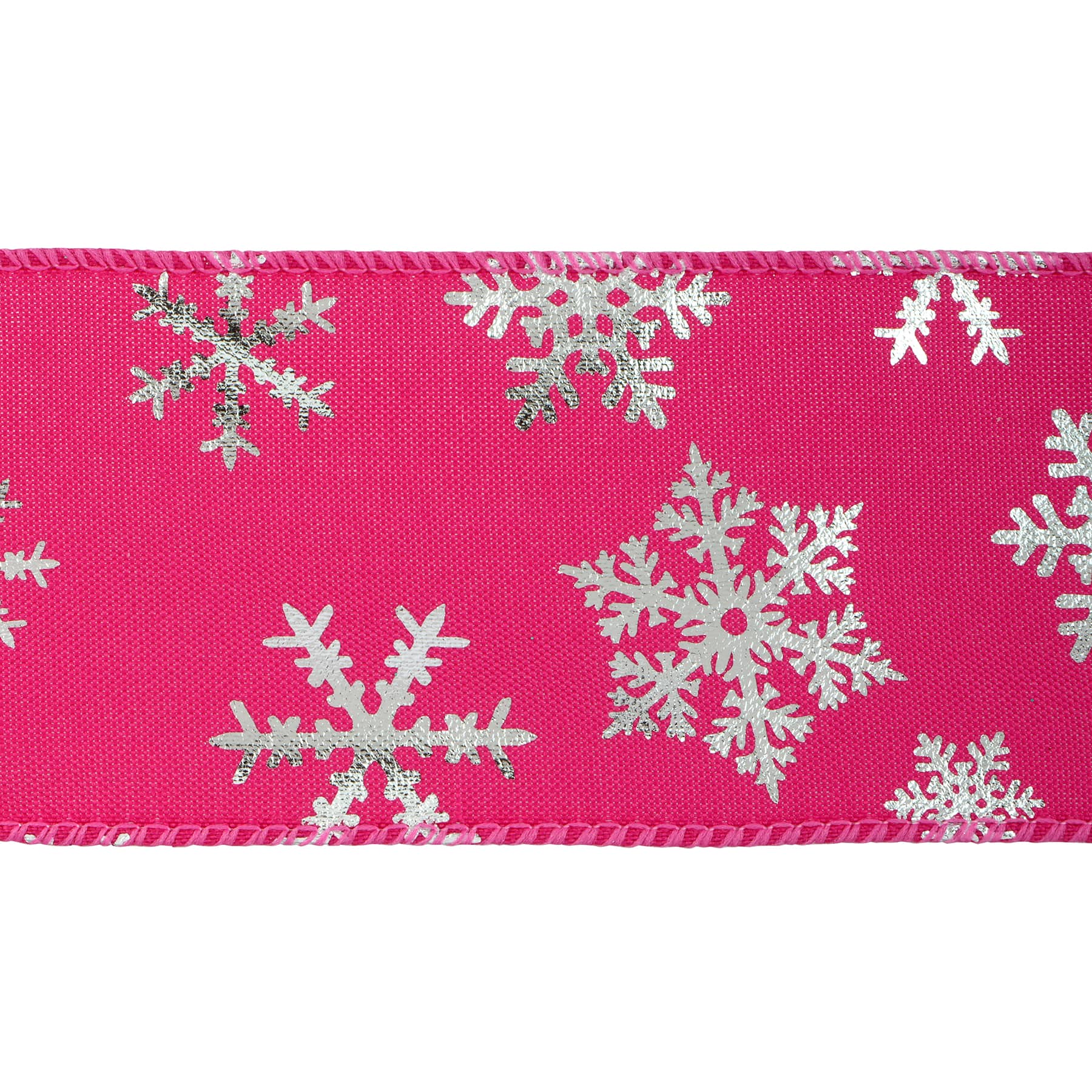 2.5&#x22; x 80ft. Pink &#x26; Silver Snowflakes Wired Jumbo Ribbon by Celebrate It&#xAE;