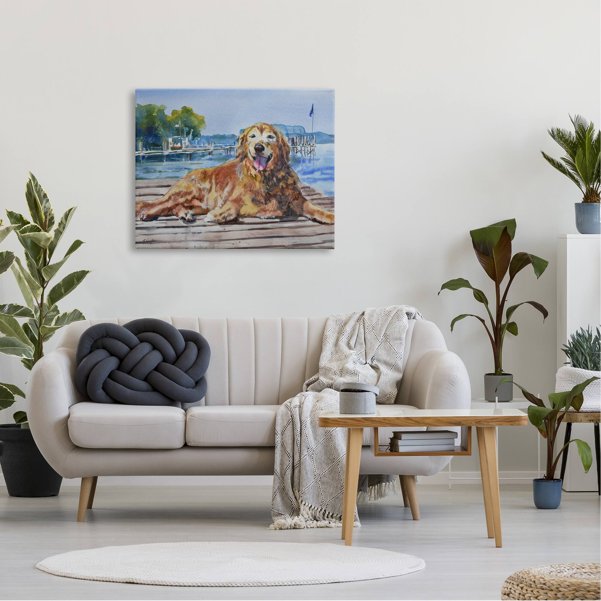Stupell Industries Coastal Golden Retriever Relaxing Dock Canvas Wall Art