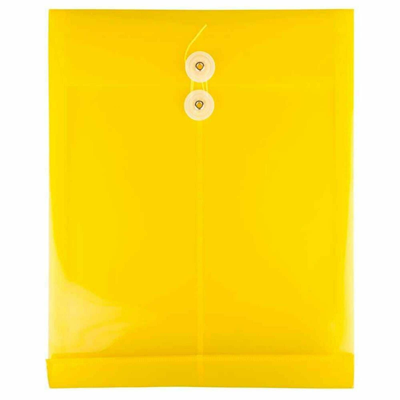 JAM Paper 9.75" x 13" Yellow Plastic Button String Open End Envelopes, 24ct.
