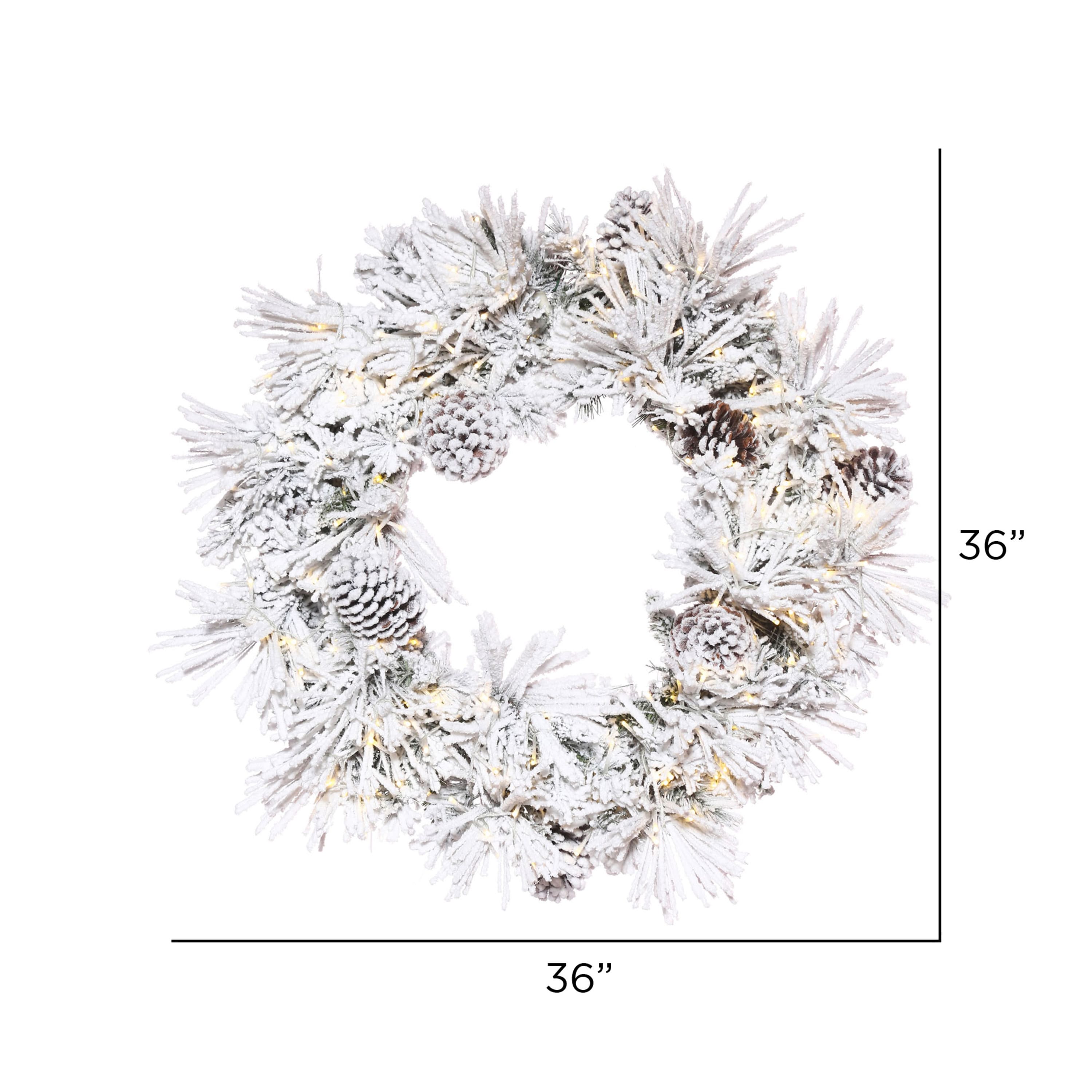 36" Warm White LED Flocked Atka Pine Wreath