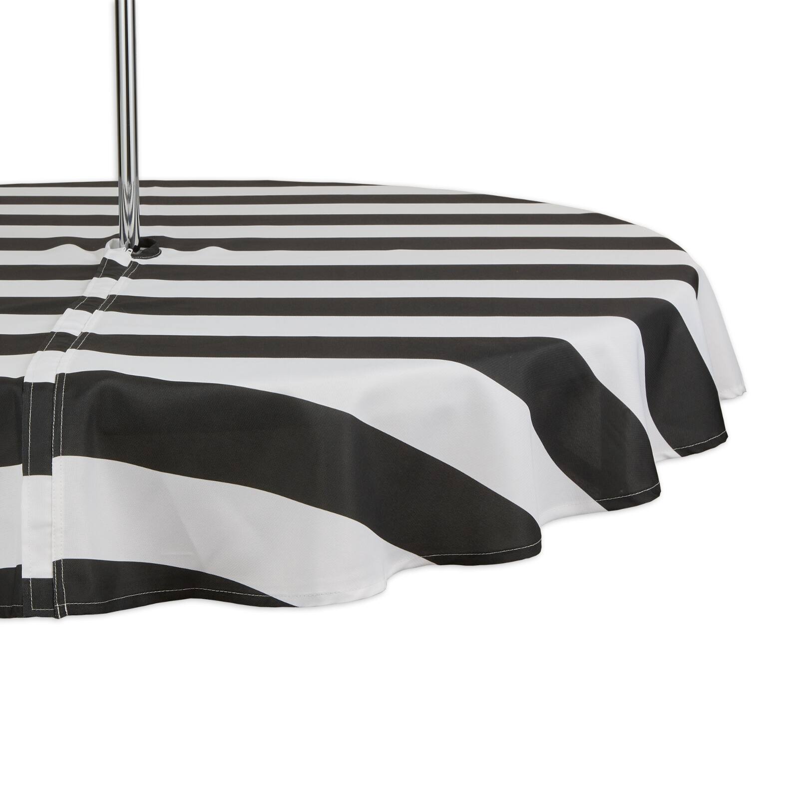 Black Cabana Stripe Print Outdoor Tablecloth with Zipper