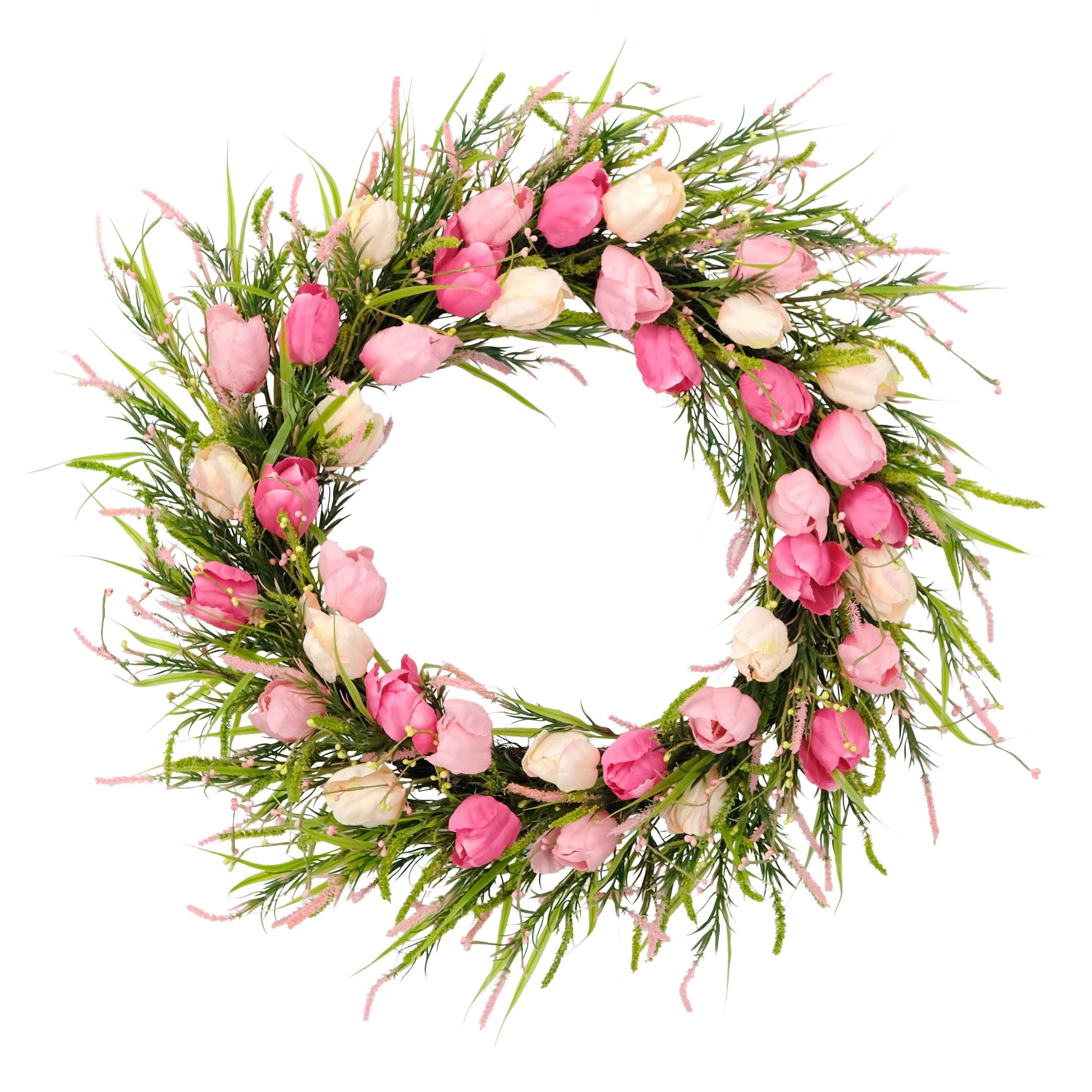 30'' Green and Pink Tulip Floral Spring Wreath | Michaels
