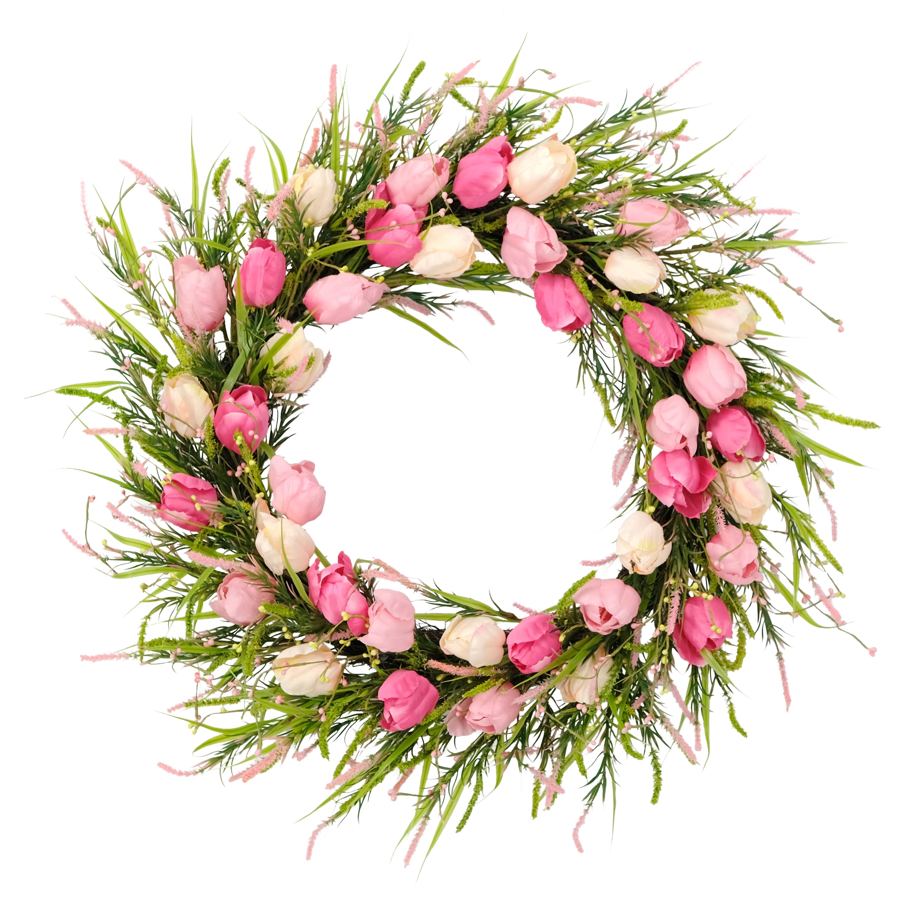6 Pack: 30'' Green & Pink Tulip Floral Spring Wreath
