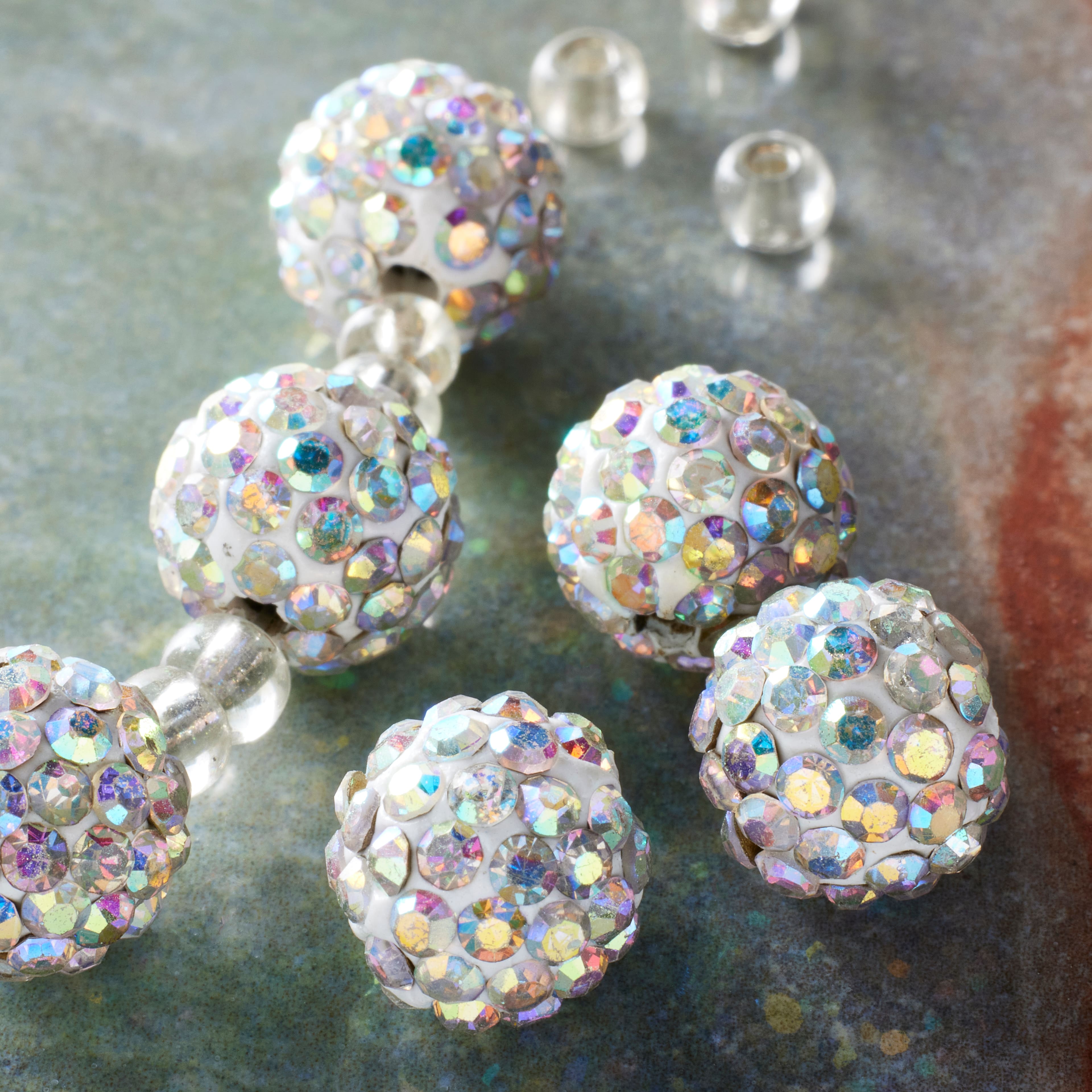 Crystal Aurora Borealis Studded Round Clay Beads, 10mm by Bead Landing&#x2122;