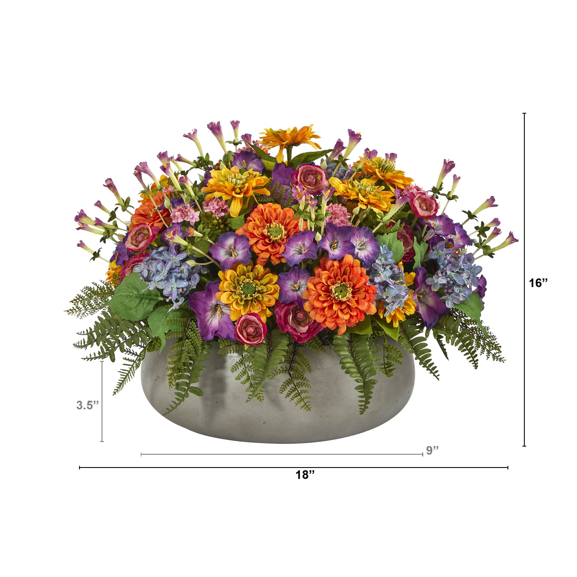 16" Mixed Floral Plant in Gray Garden Planter