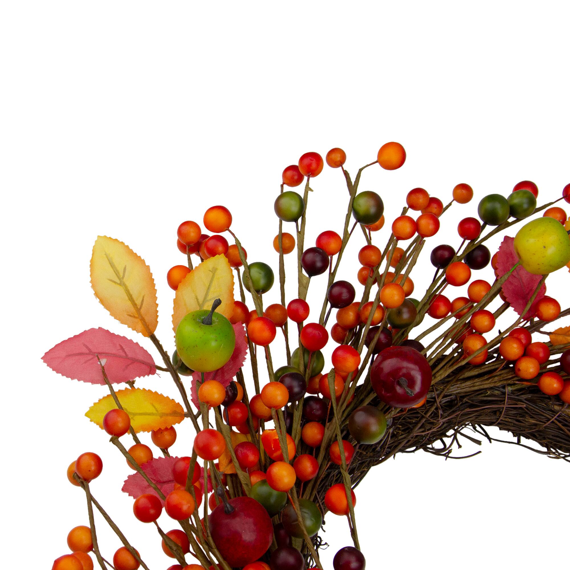 18" Berries & Apples Foliage Twig Thanksgiving Wreath