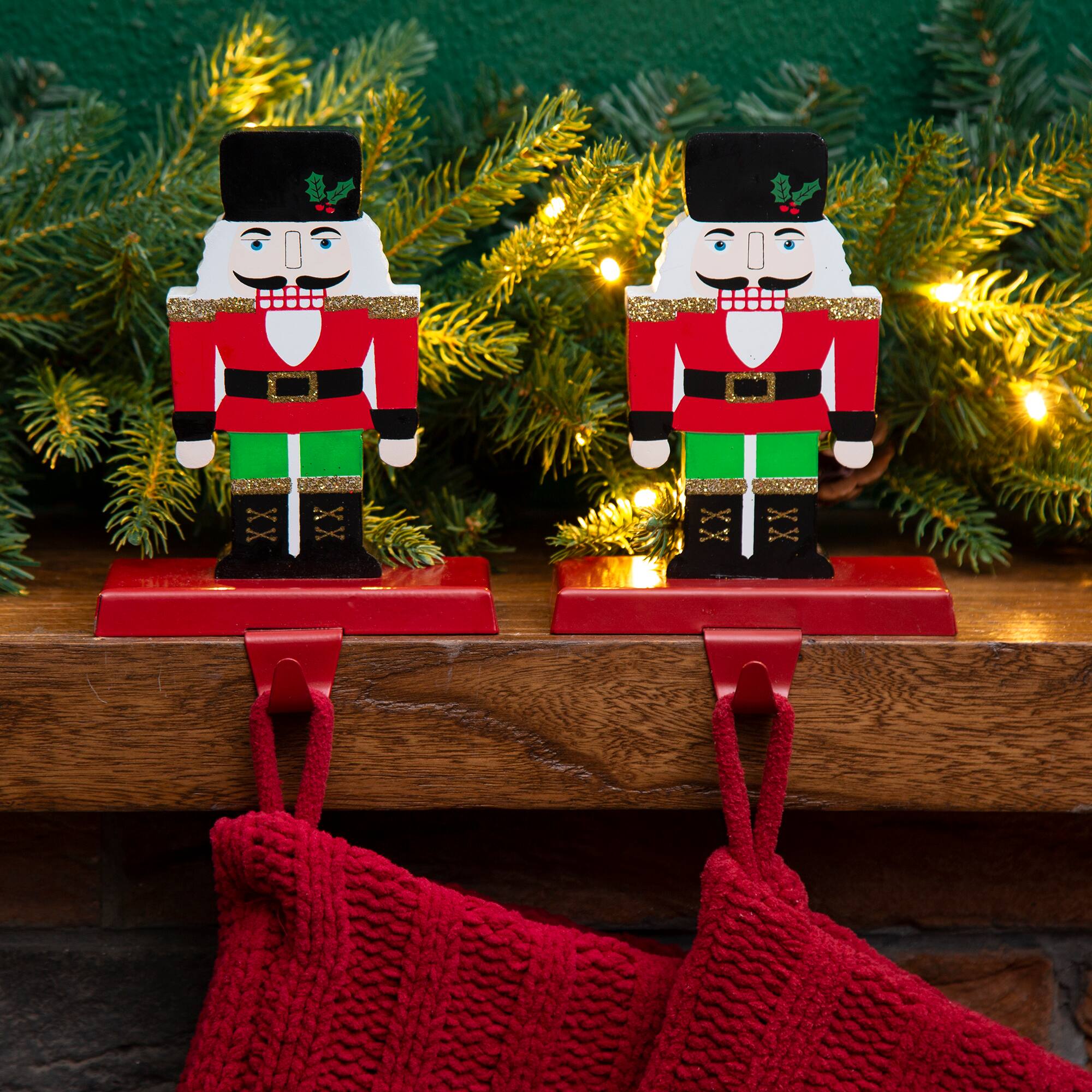 Glitzhome® 7" Nutcracker Stocking Holder Set Michaels