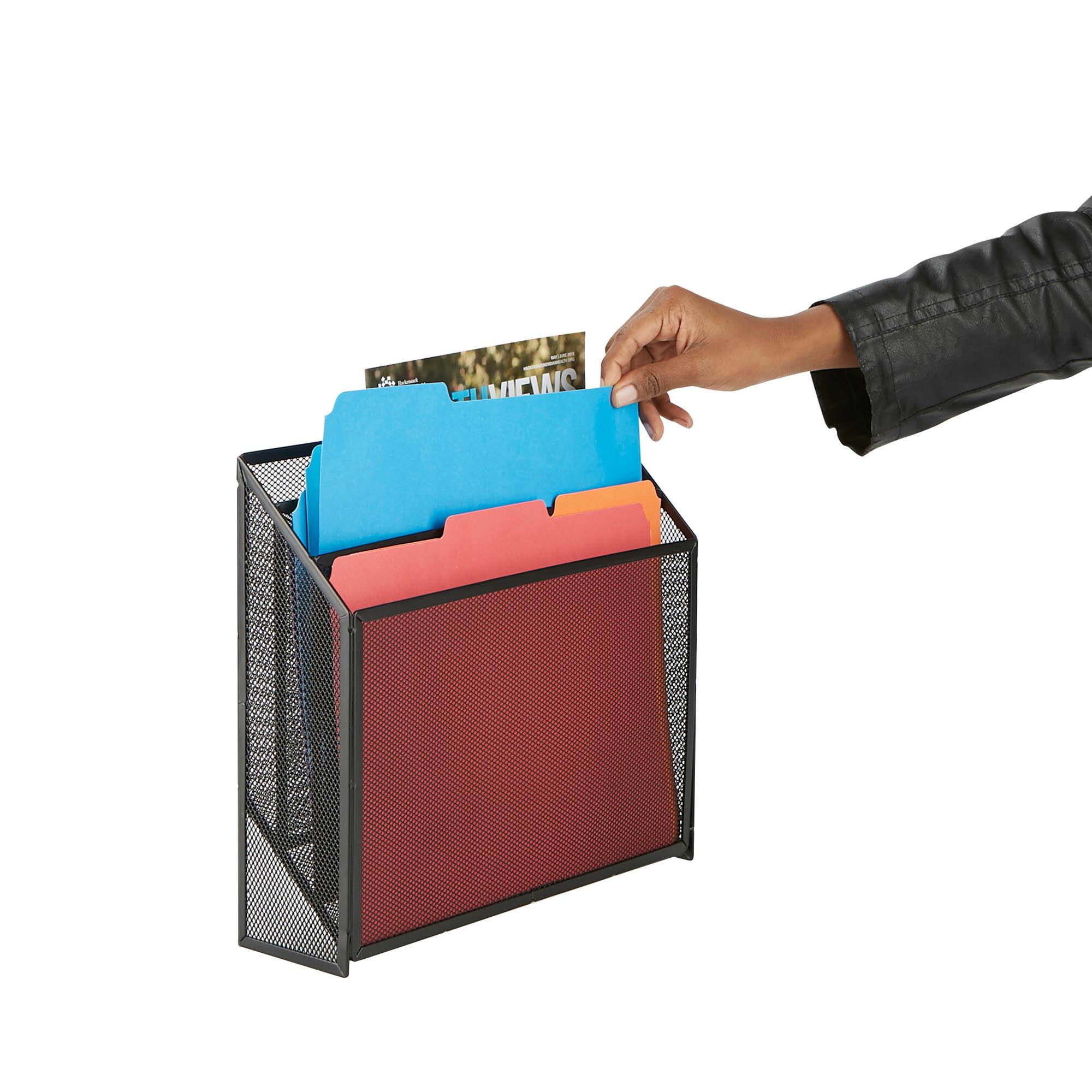 Mind Reader Black 3-Tier Jumbo Metal Mesh File Holder, Desktop File Box, Magazine &#x26; Document Organizer