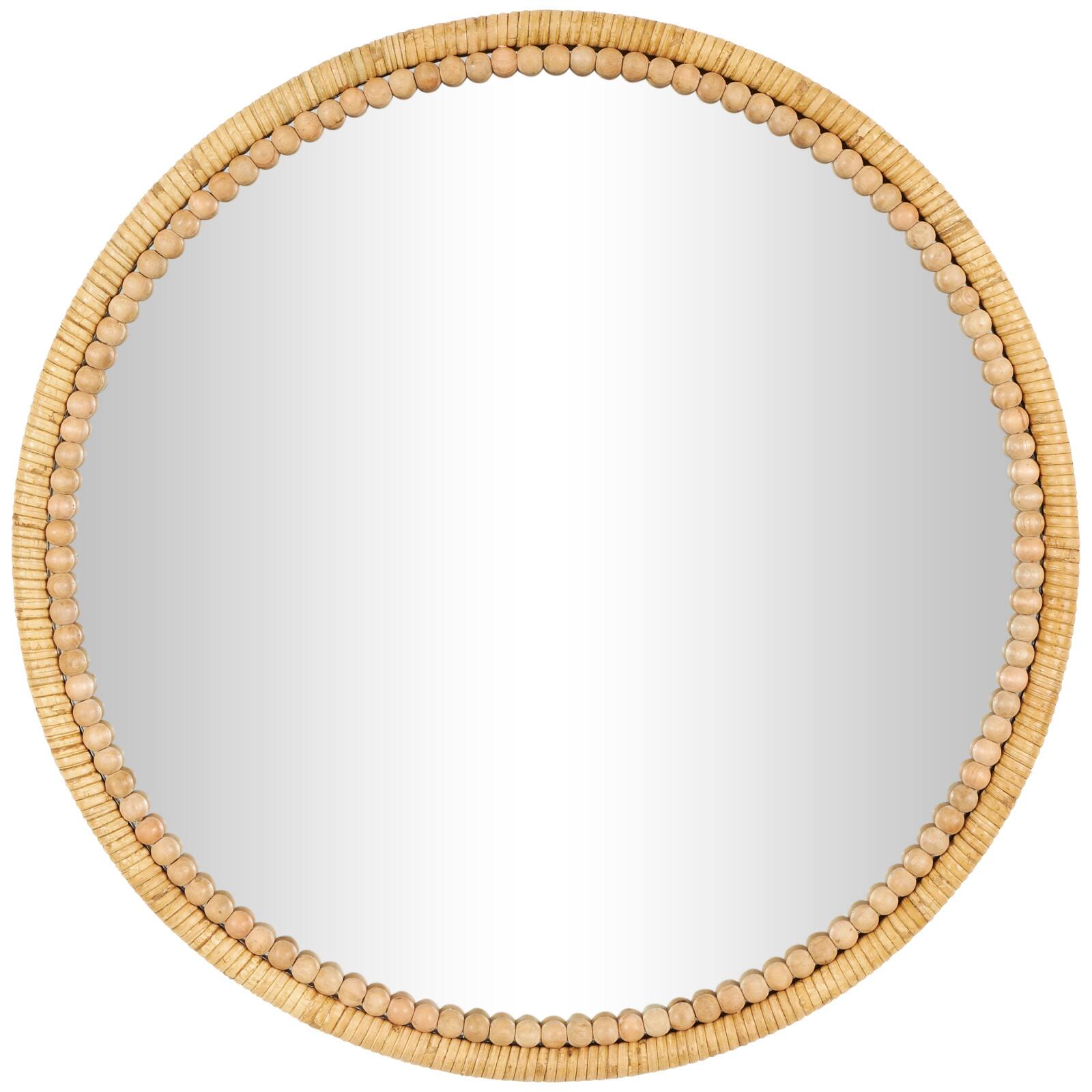 24&#x22; Brown Bamboo Wrapped Wall Mirror with Beaded Frame D&#xE9;cor