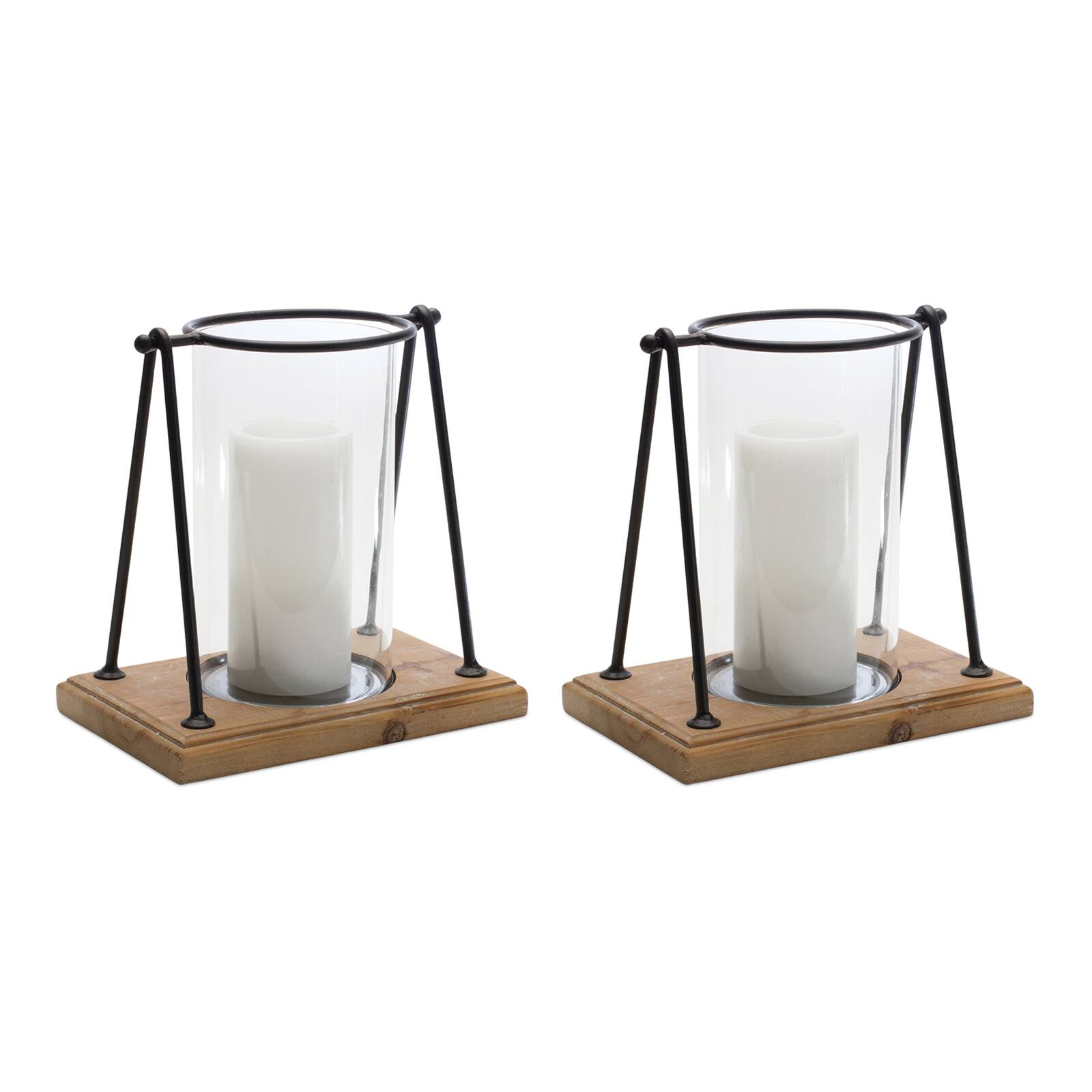 10&#x22; Modern Framed Candle Holder with Wood Base Set