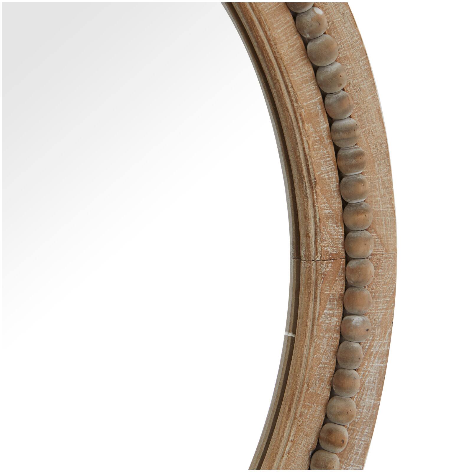 Brown Wood Beaded Frame Wall Mirror with Distressing 28" x 2" x 28"