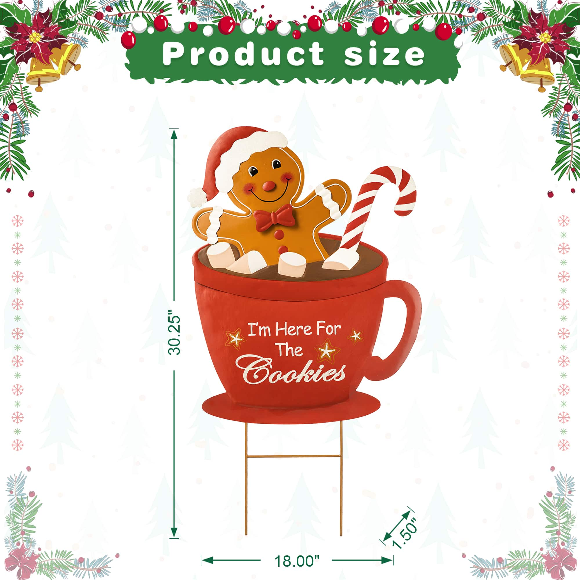 Glitzhome&#xAE; 30.25&#x22; Metal Gingerbread Man in Coffee Mug Yard Stake