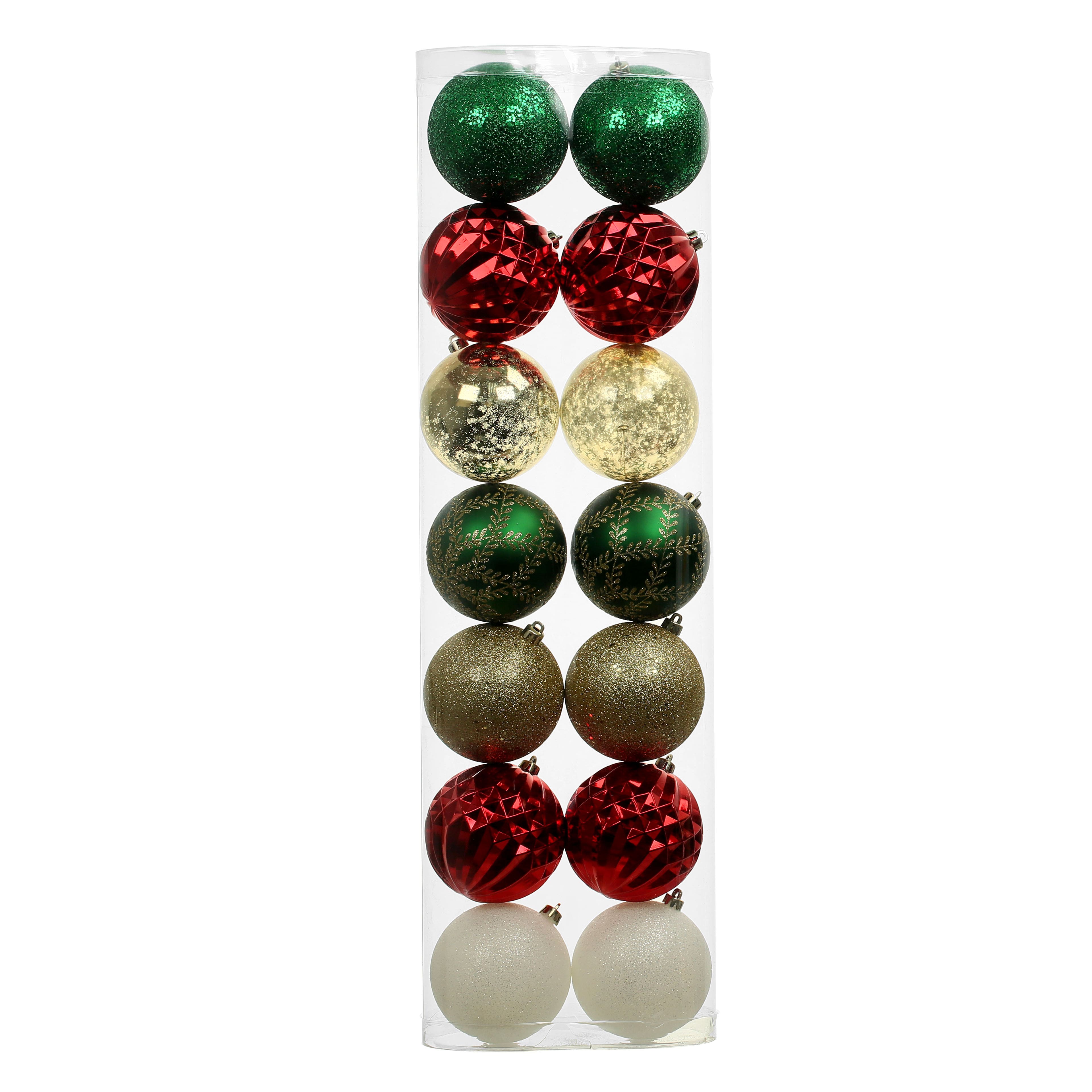 14 Pack 3.8&#x22; Red, Green &#x26; Gold Peppermint Lane Shatterproof Ornaments by Ashland&#xAE;