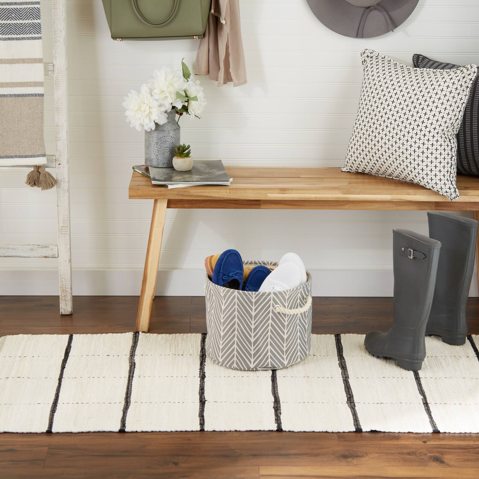 DII® Small Gray Herringbone Round Fabric Bin