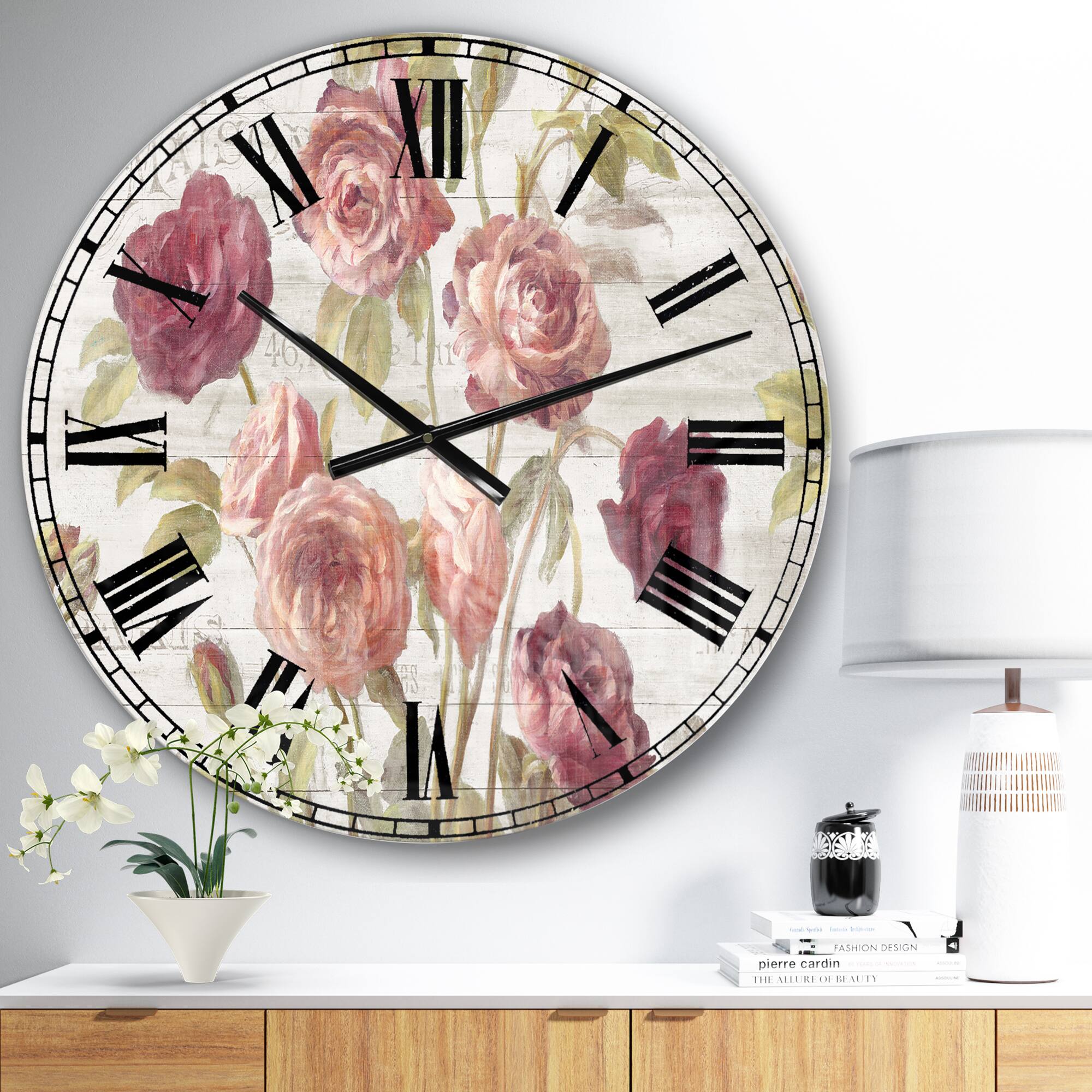 Designart French Roses I Farmhouse Wall Clock