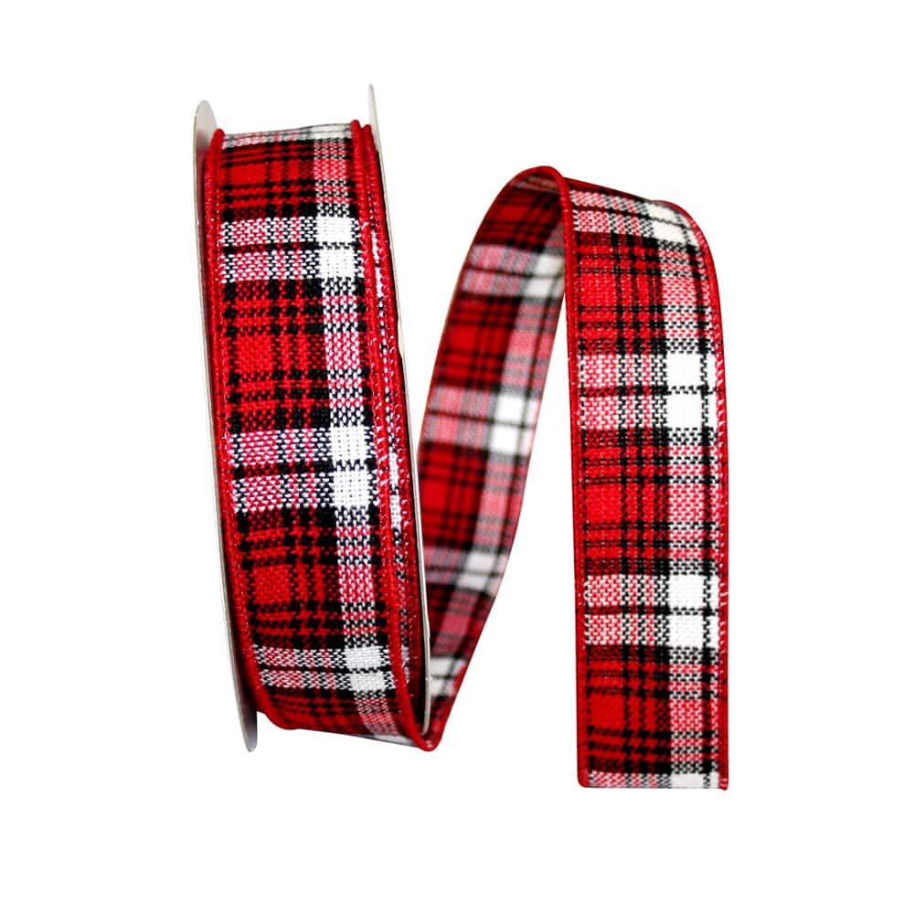 JAM Paper 1.5 x 20yd. Wired Cabin Natural Woolen Plaid Ribbon