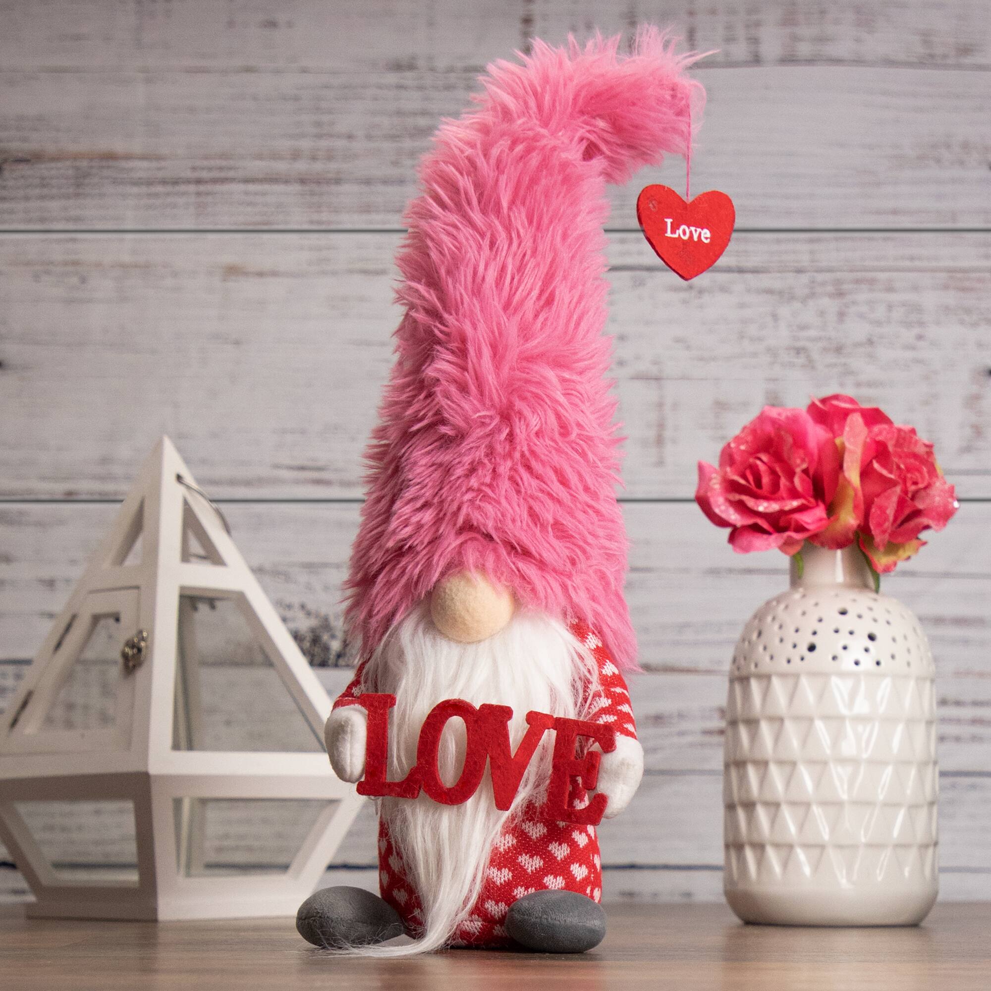 18&#x22; Fluffy Pink Faux Fur &#x27;Love&#x27; Valentine&#x27;s Day Gnome