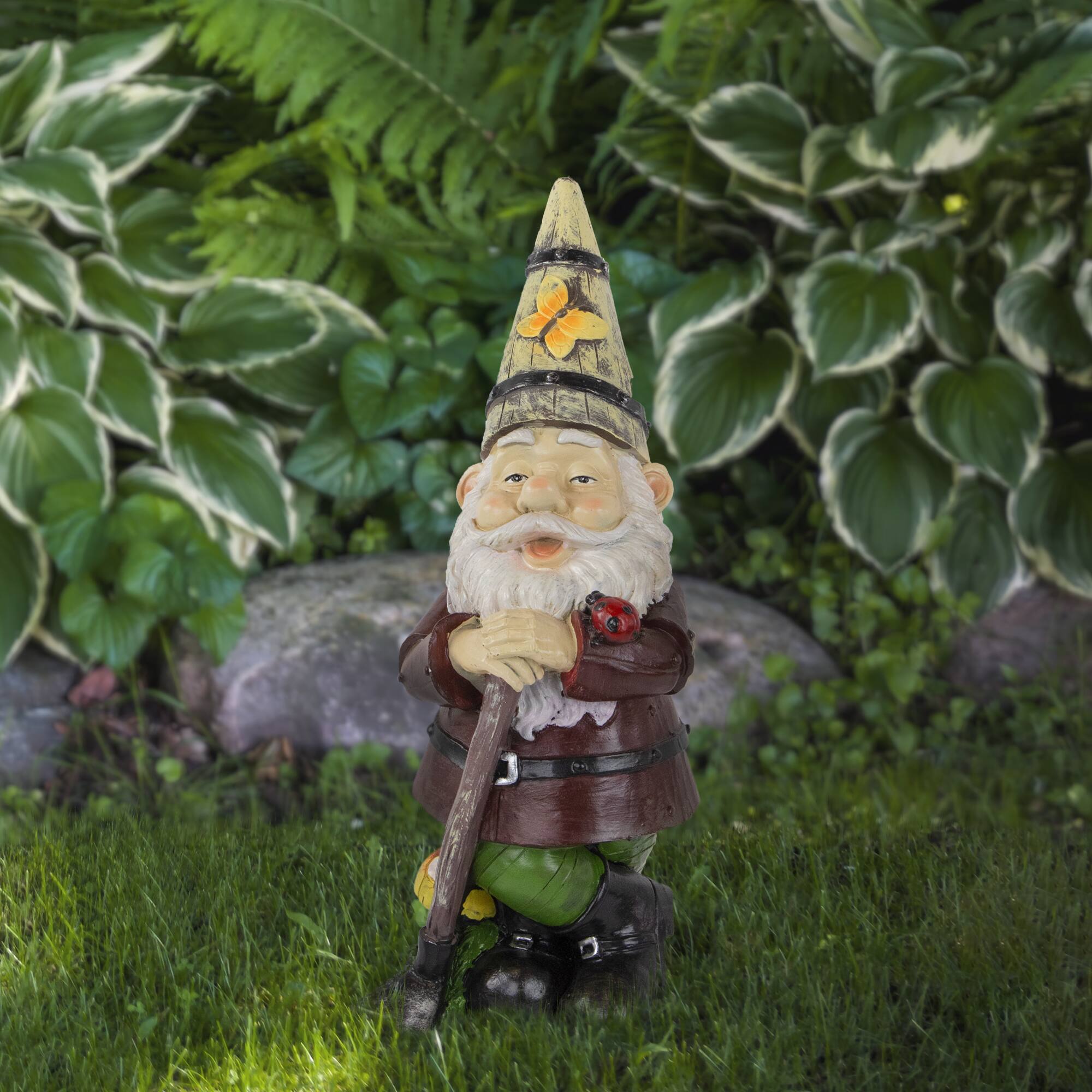 15.25" Gnome with Butterfly & Ladybug Outdoor Garden Statue