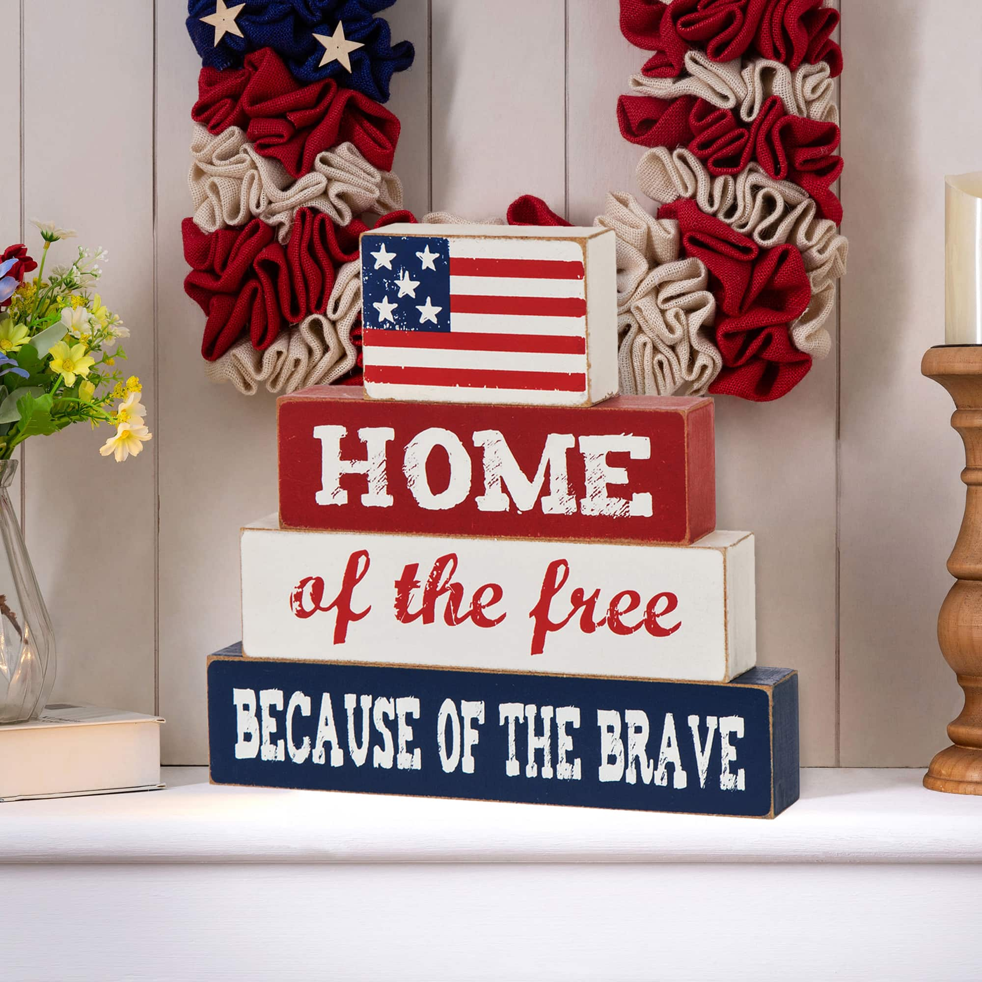 Glitzhome&#xAE; 8.5&#x22; Wooden Patriotic Sign Table D&#xE9;cor