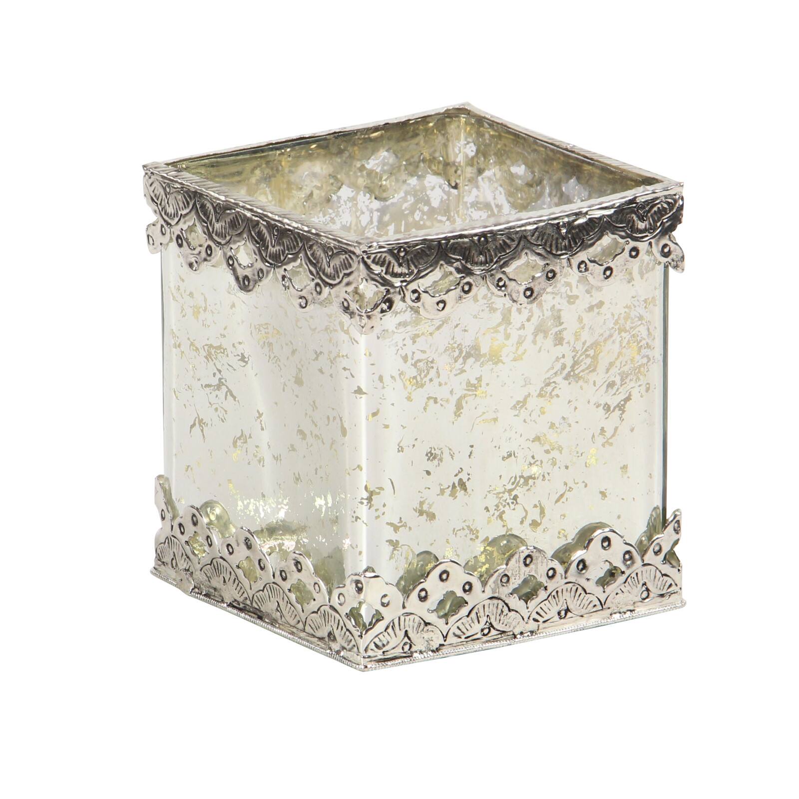 Set of 2 White Glass Glam Candle Holder, 6", 8"