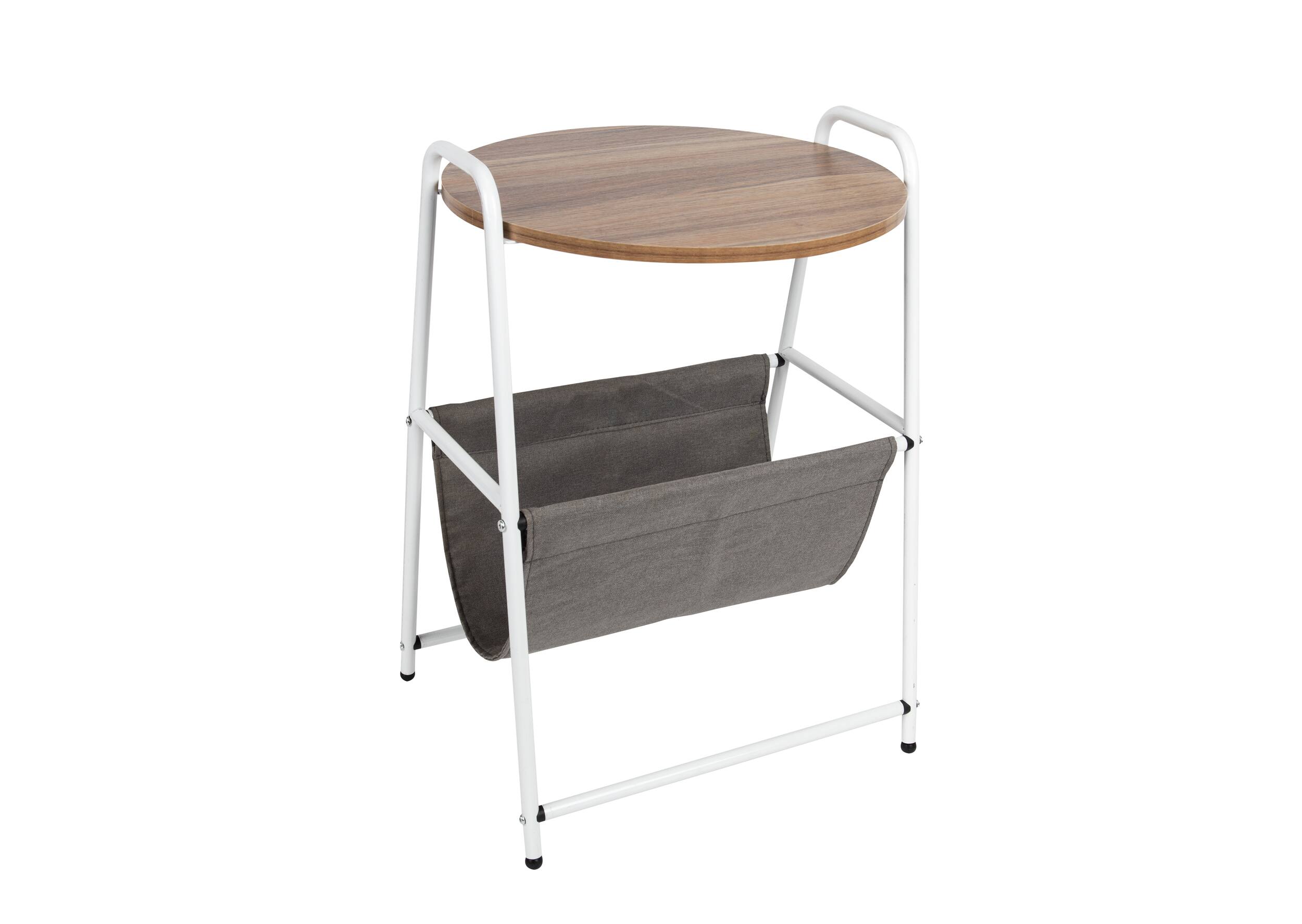 Mind Reader Round Side Table with Fabric Storage Pocket