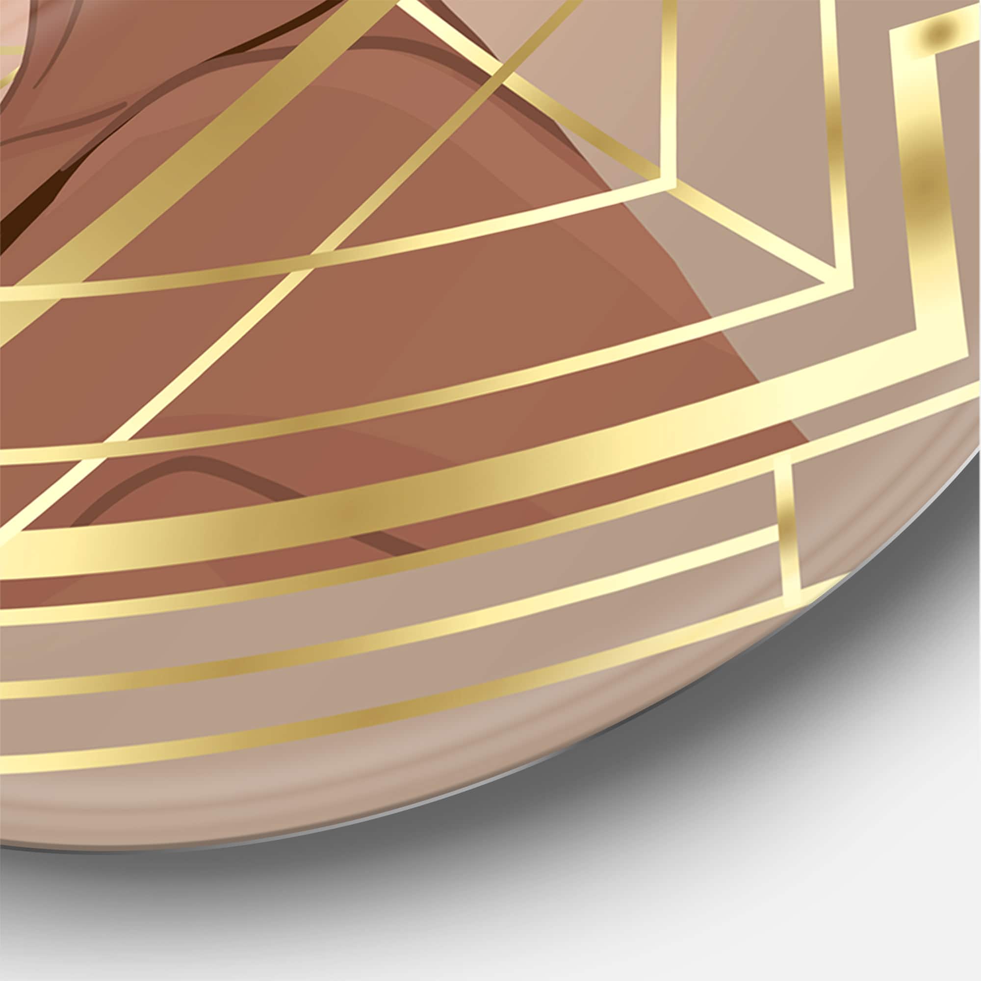 Designart - Retro Women In Golden Art Deco Geometrics II - Modern Metal Circle Wall Art