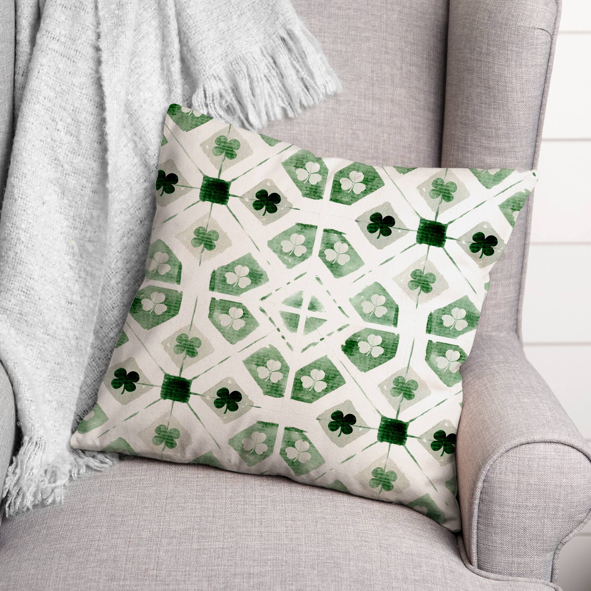 Green Geo Shamrock St. Patrick's Day Throw Pillow