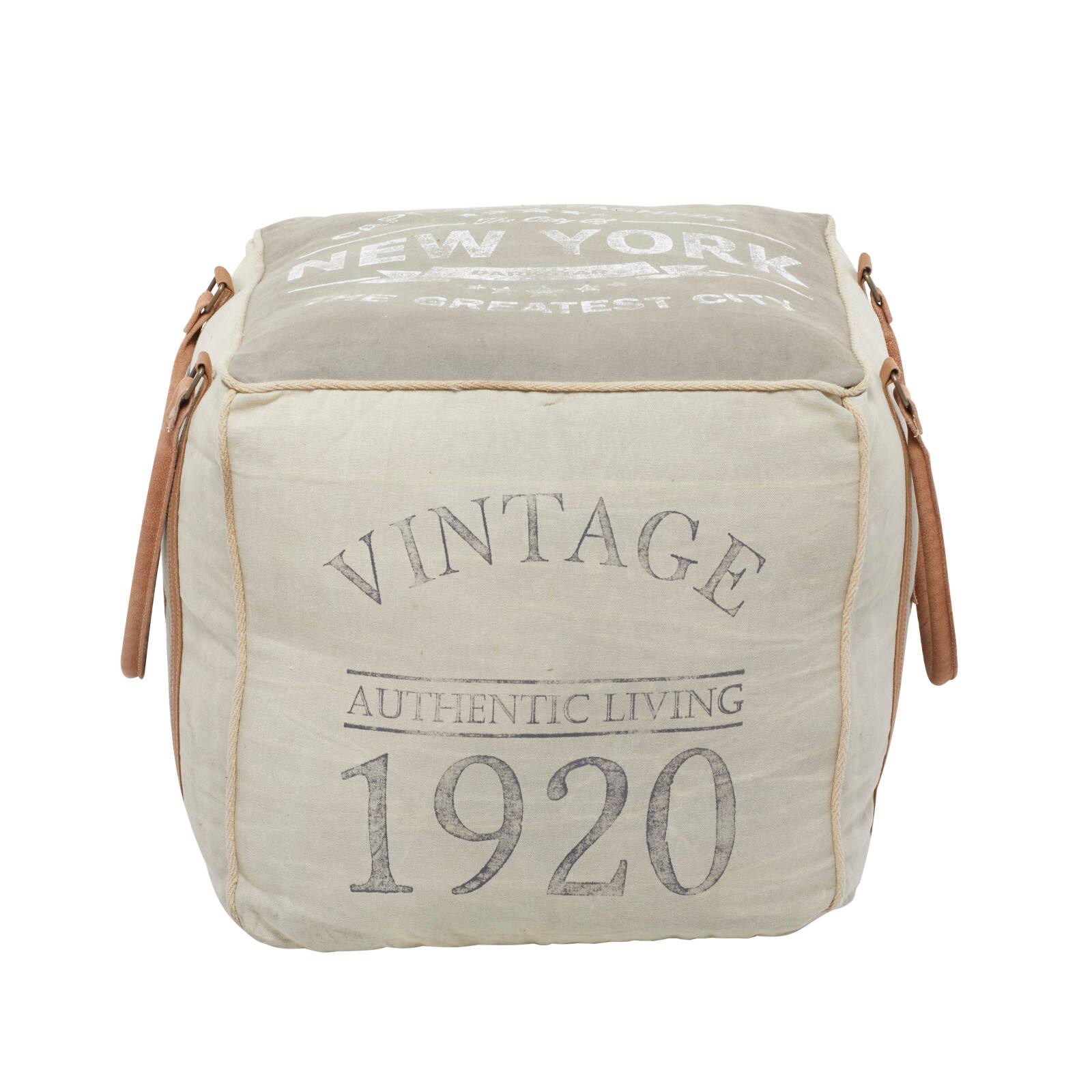 Grey Canvas Rustic Stool, 19" x 21" x 21"